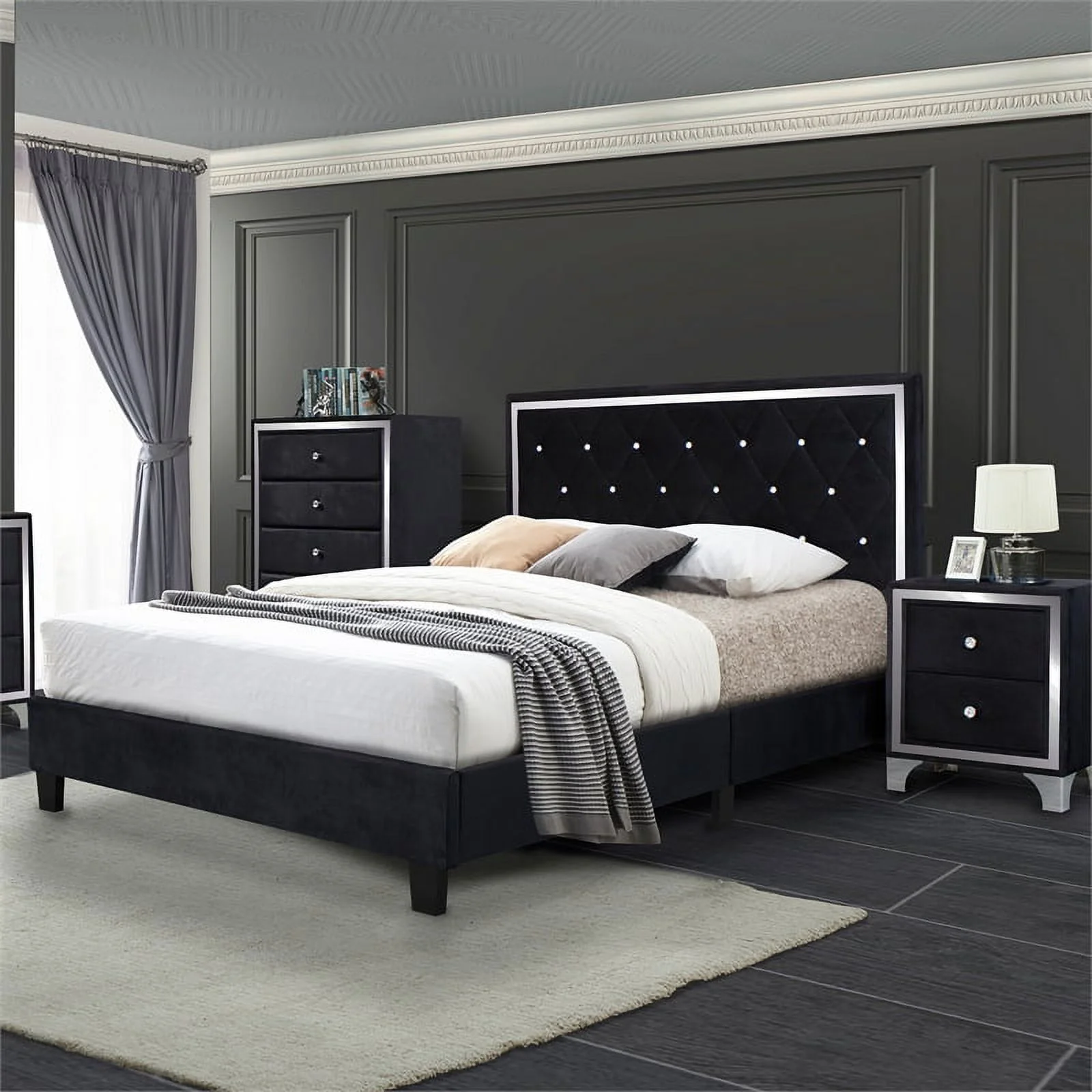 Home Square 3-Piece Set with Queen Bed Tall Chest Wardrobe & 2-Drawer Nightstand