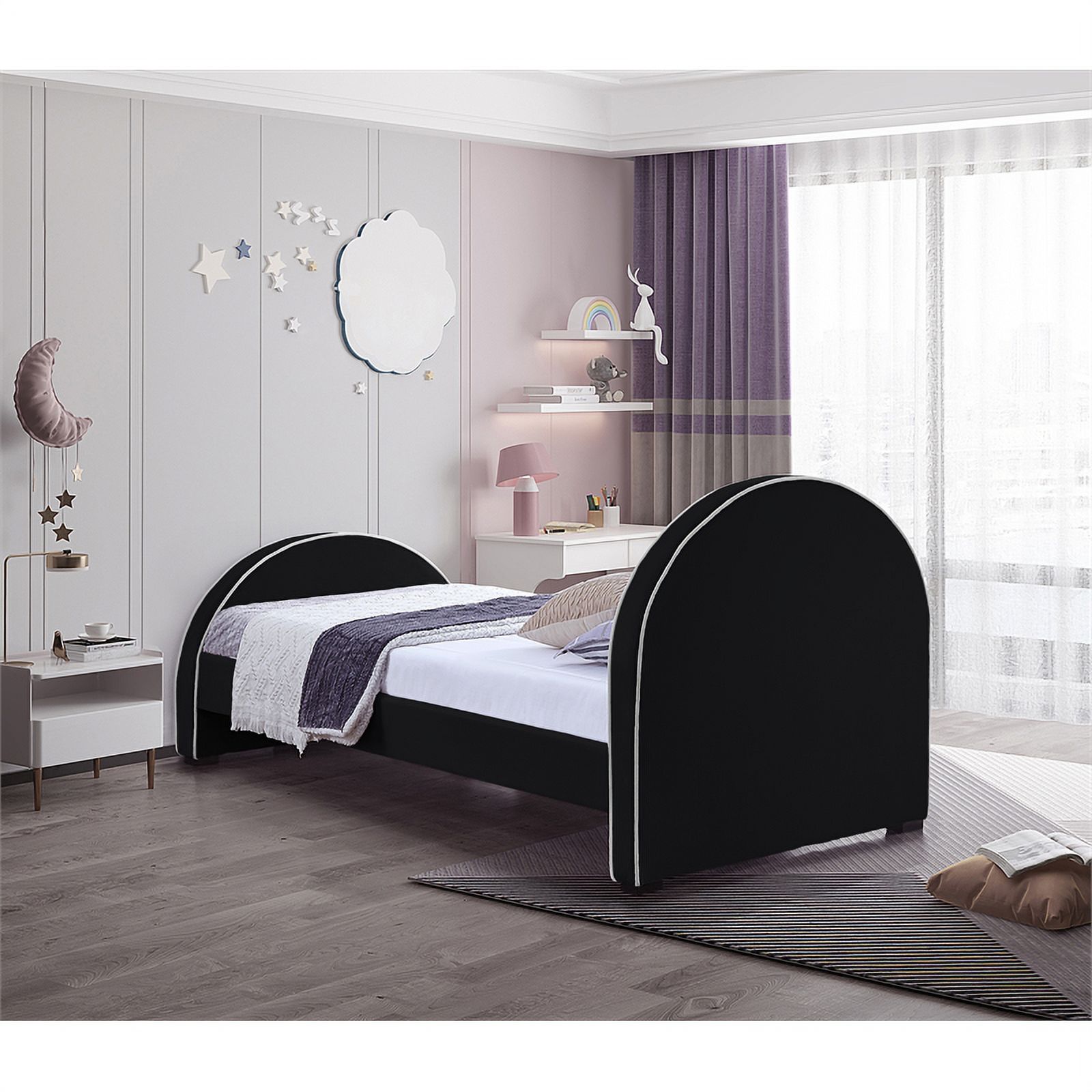 Meridian Furniture Brody Black Velvet Twin Bed