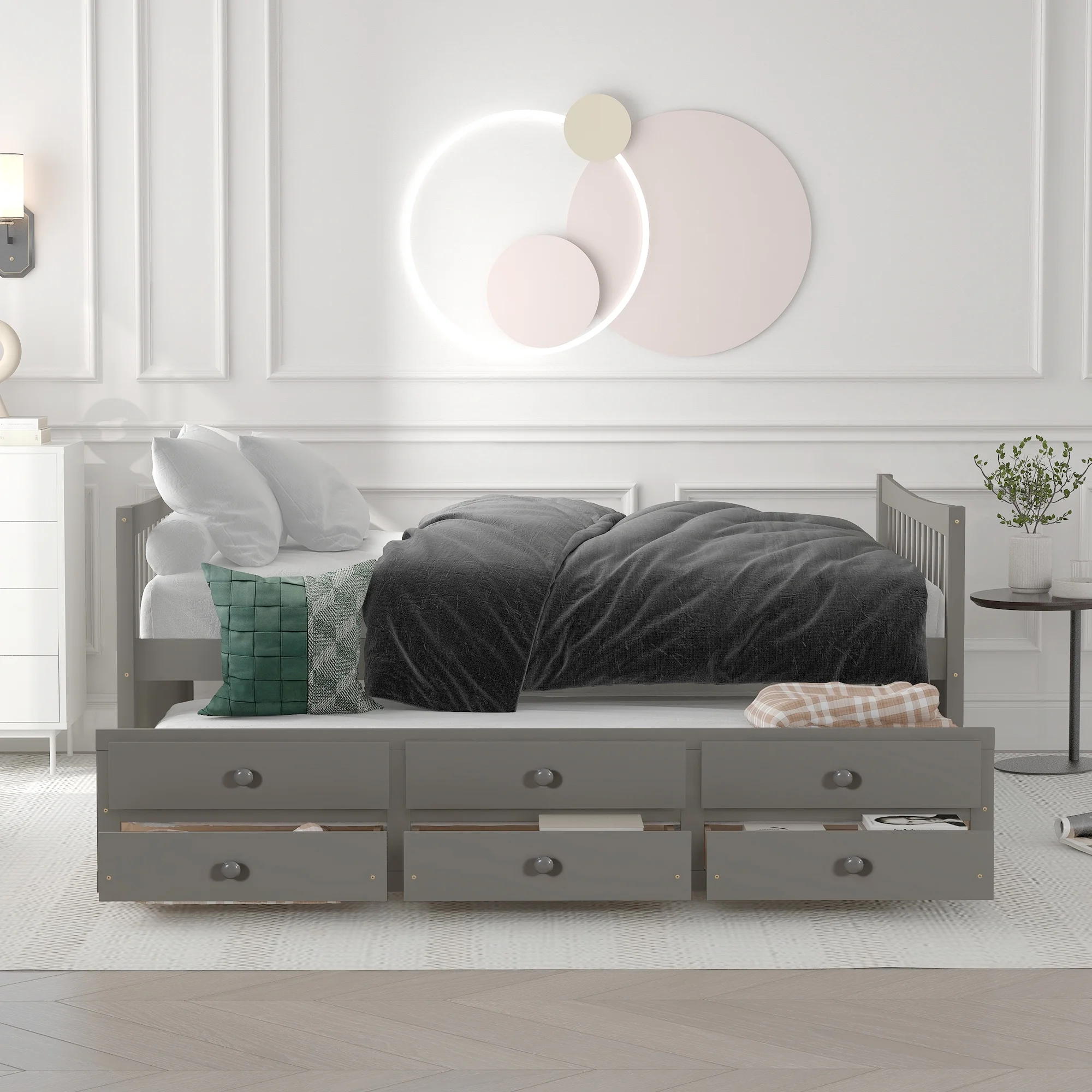 CoSoTower Full Size Daybed With Twin Size Trundle And Drawers, Full Size, Gray