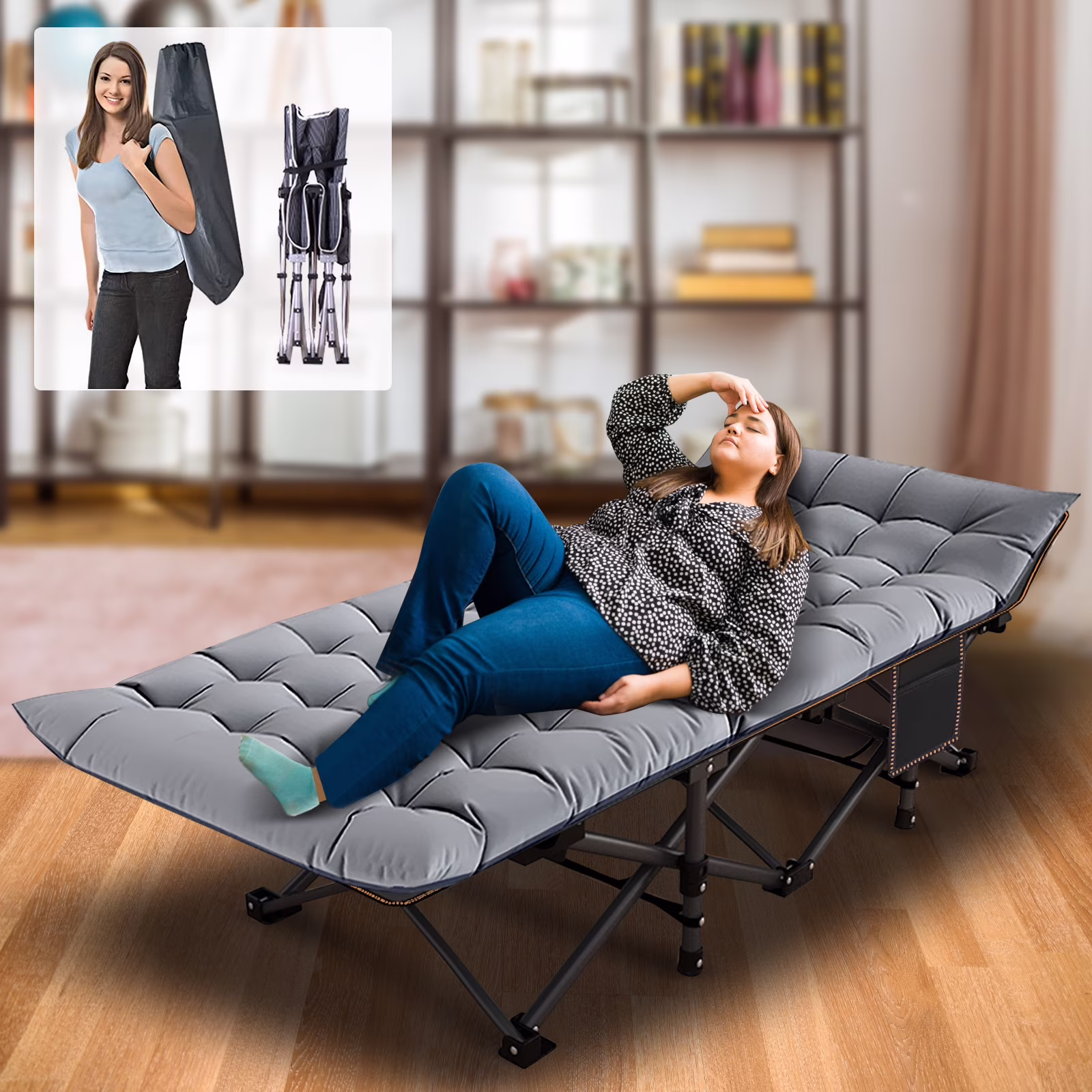 FICISOG Folding Camping Cots for Adults 900lbs Folding Bed with Mattress