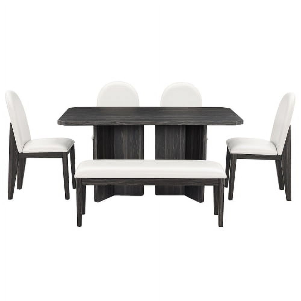 Modern 6 piece dinner set including dining table, dining chairs, 4 chairs and a bench, 60 inch dining table easy to assemble&nbsp;