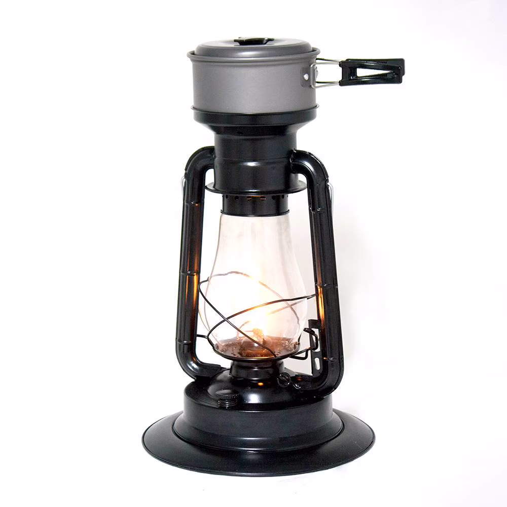 Rayo Heater Cooker Emergency Lantern, Non-Electric Fuel Lamp with Cooking Pot for Camping or Emergencies, 10-12 Hour Burn, Black, 15