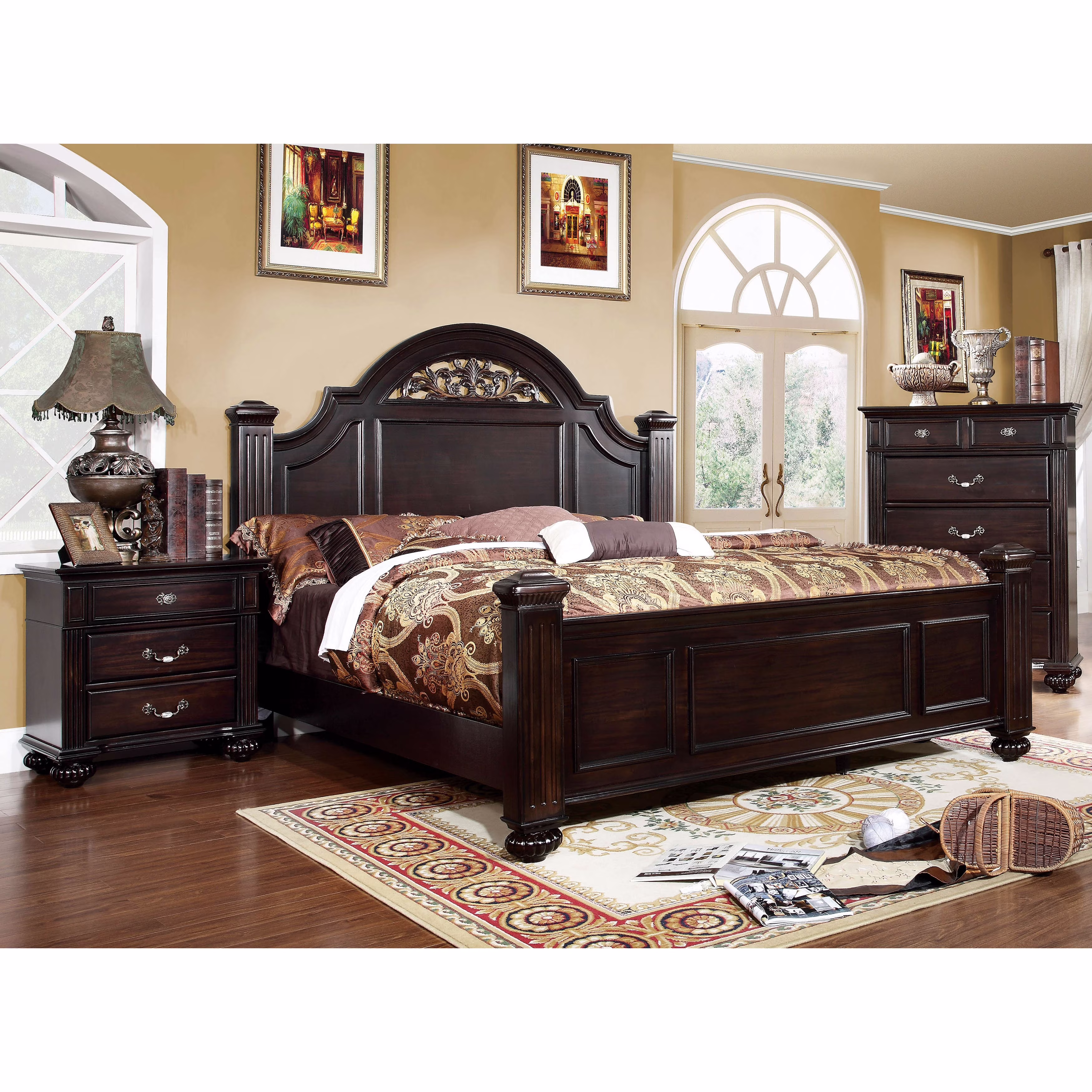 Furniture of America Vame Traditional Walnut Solid Wood 3-Piece Poster Bedroom Set by  Queen