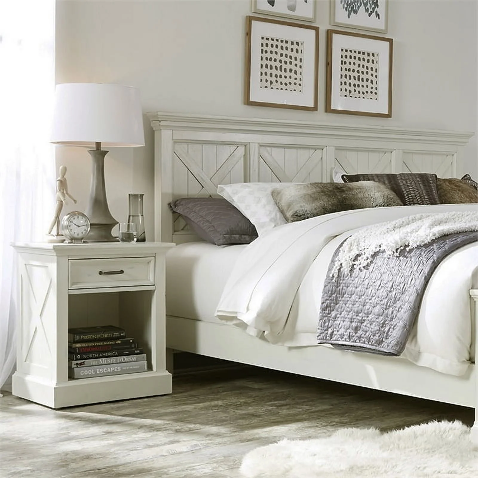 Home Square 3-Piece Set with 2 Nightstands and King Headboard in Off White