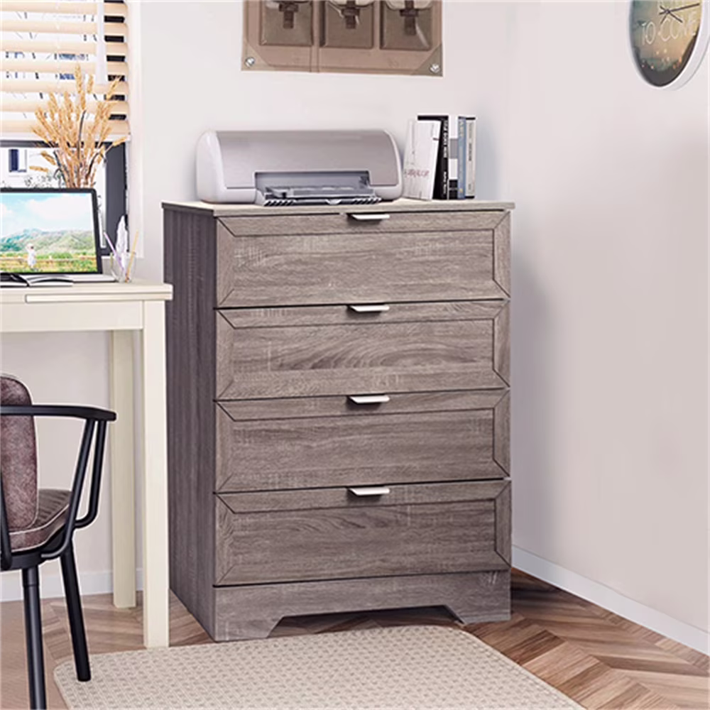 Modern 4 Drawer Dresser, 37inch Tall Dresser Chest With Large Drawer, Wood Nursery Dresser Storage Cabinet Organizer Unit For Bedroom, Closet, Living Room, Cloakroom, Entryway