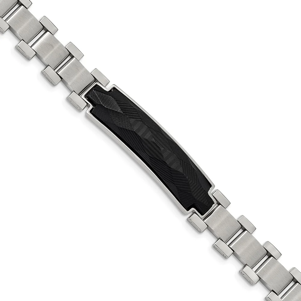 The Black Bow 11.5mm Stainless Steel & Carbon Fiber I.D. Link Bracelet, 8.25 Inch