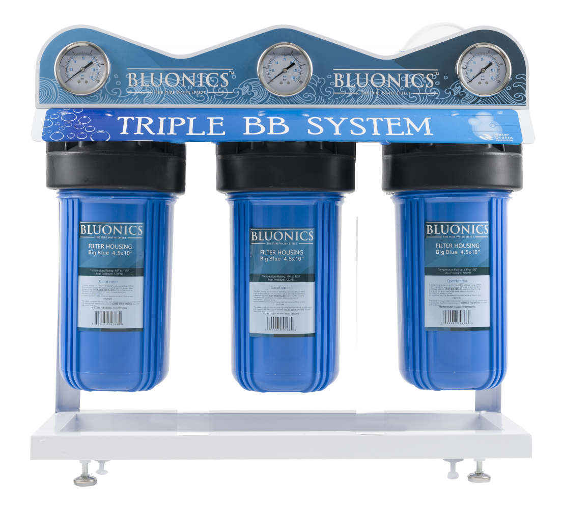 Bluonics Whole House Well Water Filter 3 Stage Home Purifier with Big Blue Size 4.5 x 10 Filters for Rust, Iron, Sand, Dirt, Sediment Bad Taste Odor