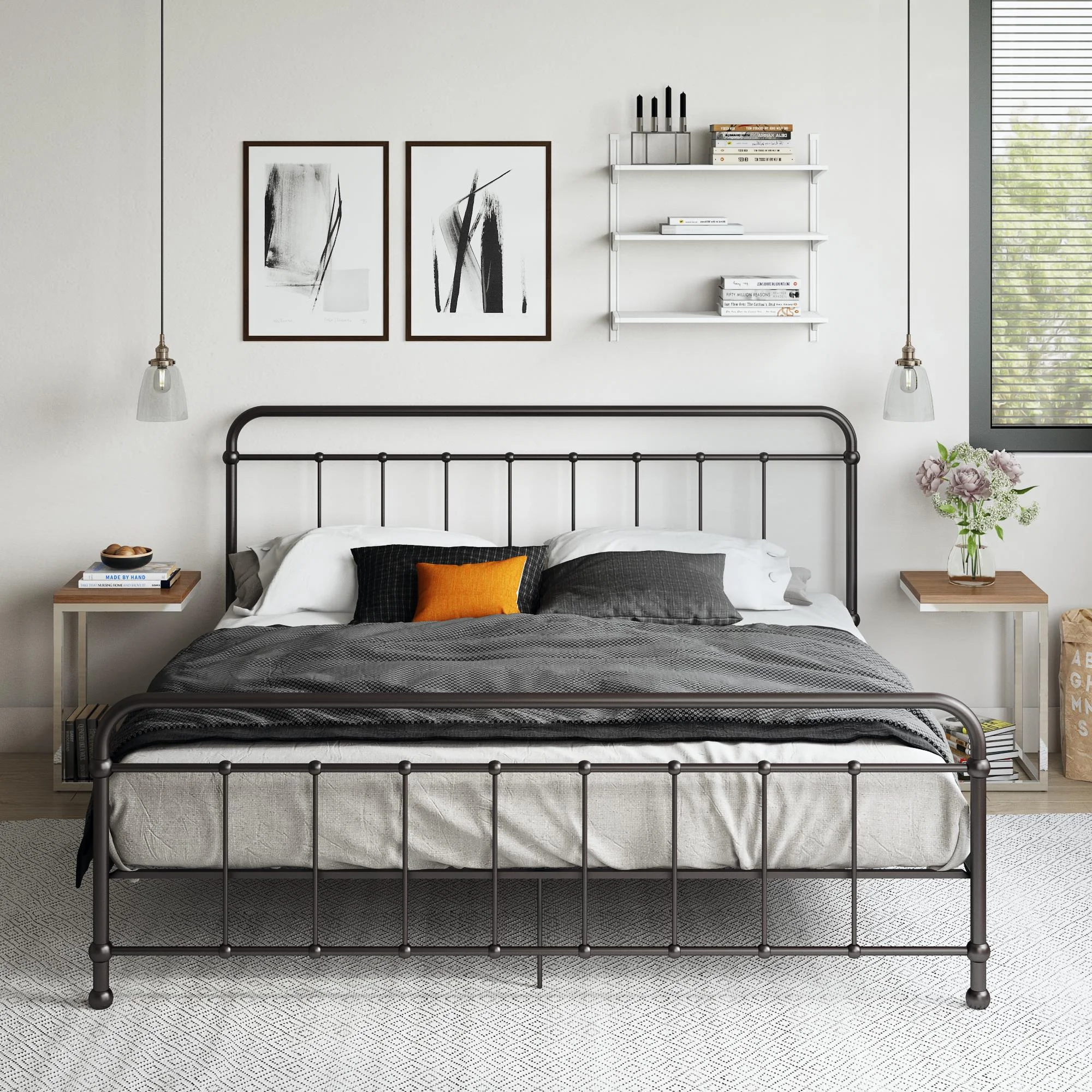 Woven Paths Brooklyn Iron Metal Platform Bed, King, Black