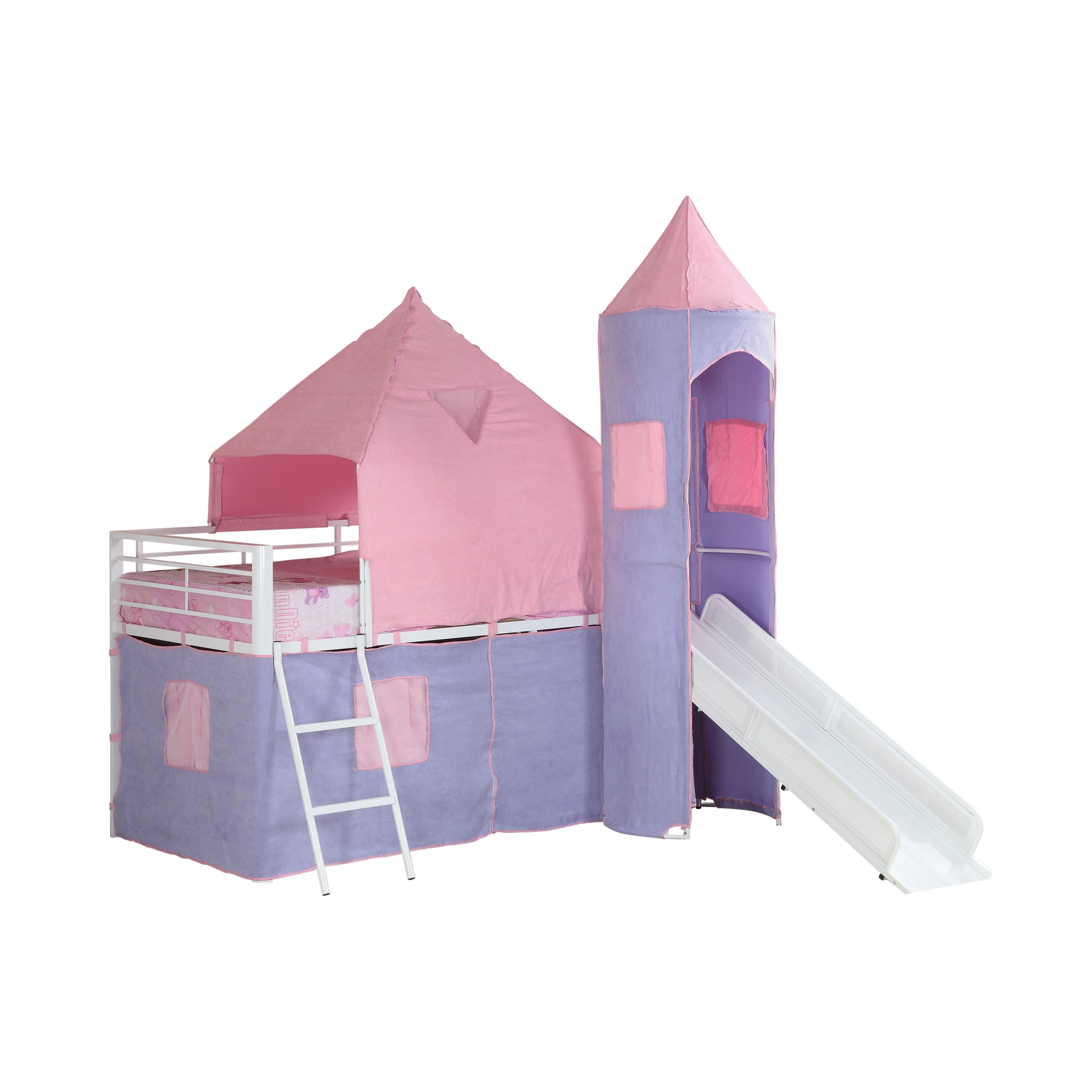 Coaster Princess Castle Twin Tent Loft Bed in Pink and Purple