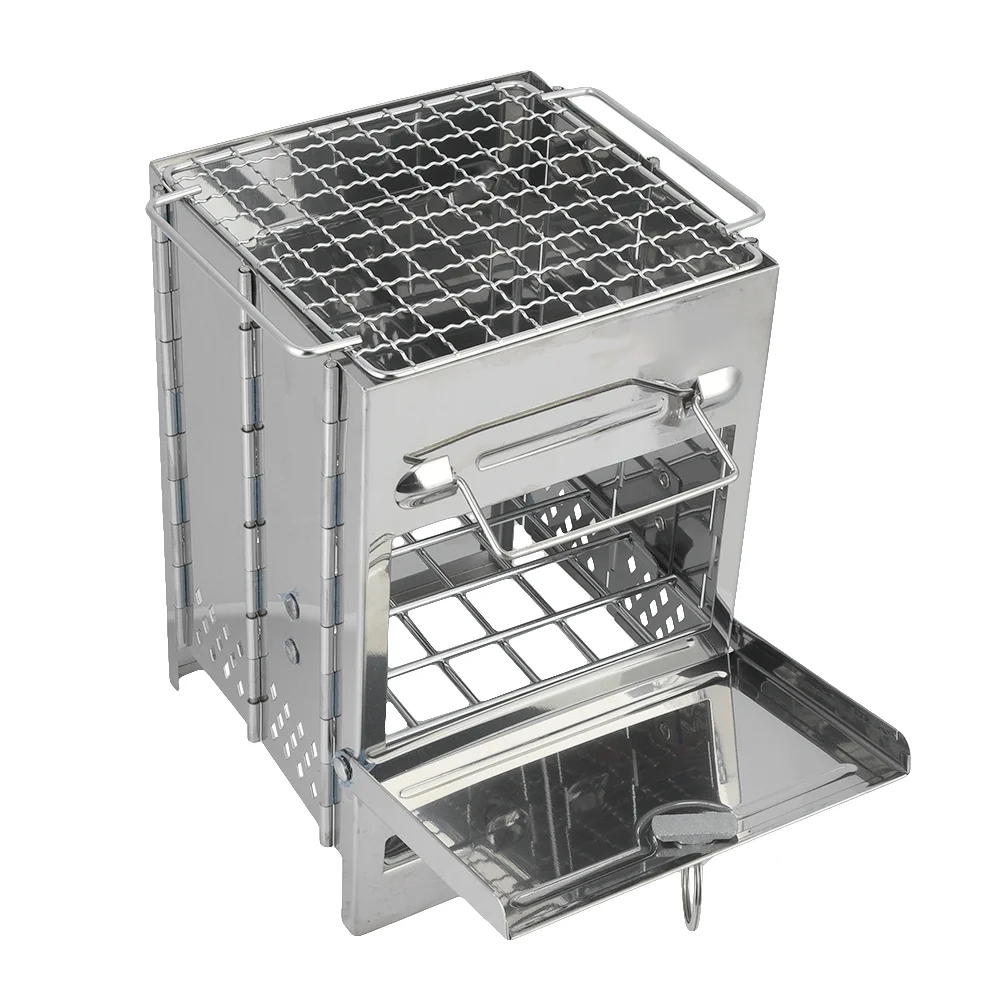 Eatbuy Wood Burning Camp Stove, Stainless Steel Folding Camp Stove Portable Backpacking Wood Stove for Outdoor Cooking Picnic BBQ