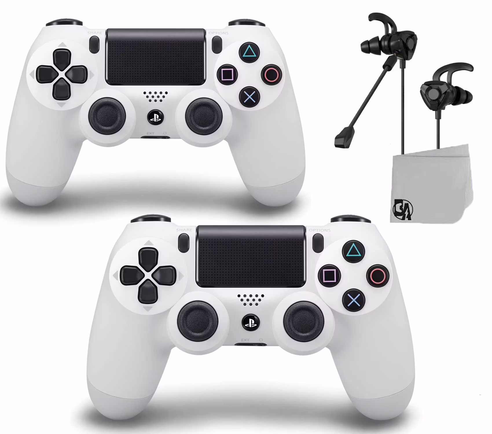 DualShock PlayStation 4 Wireless 2 Controller - White Blue - Like New With Earbuds Bundle BOLT AXTION
