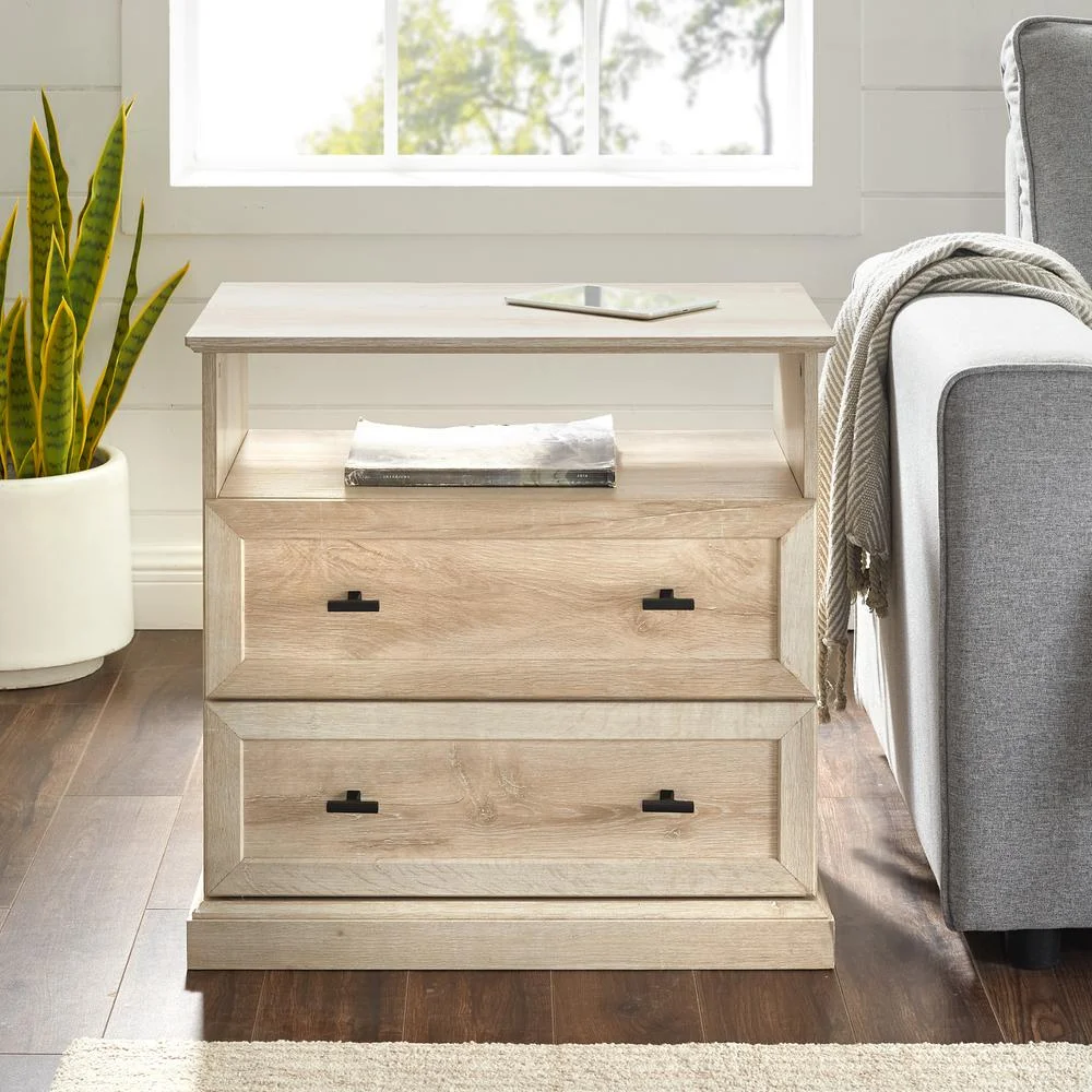 Clyde Classic 2-Drawer Bedroom Nightstand in White Oak
