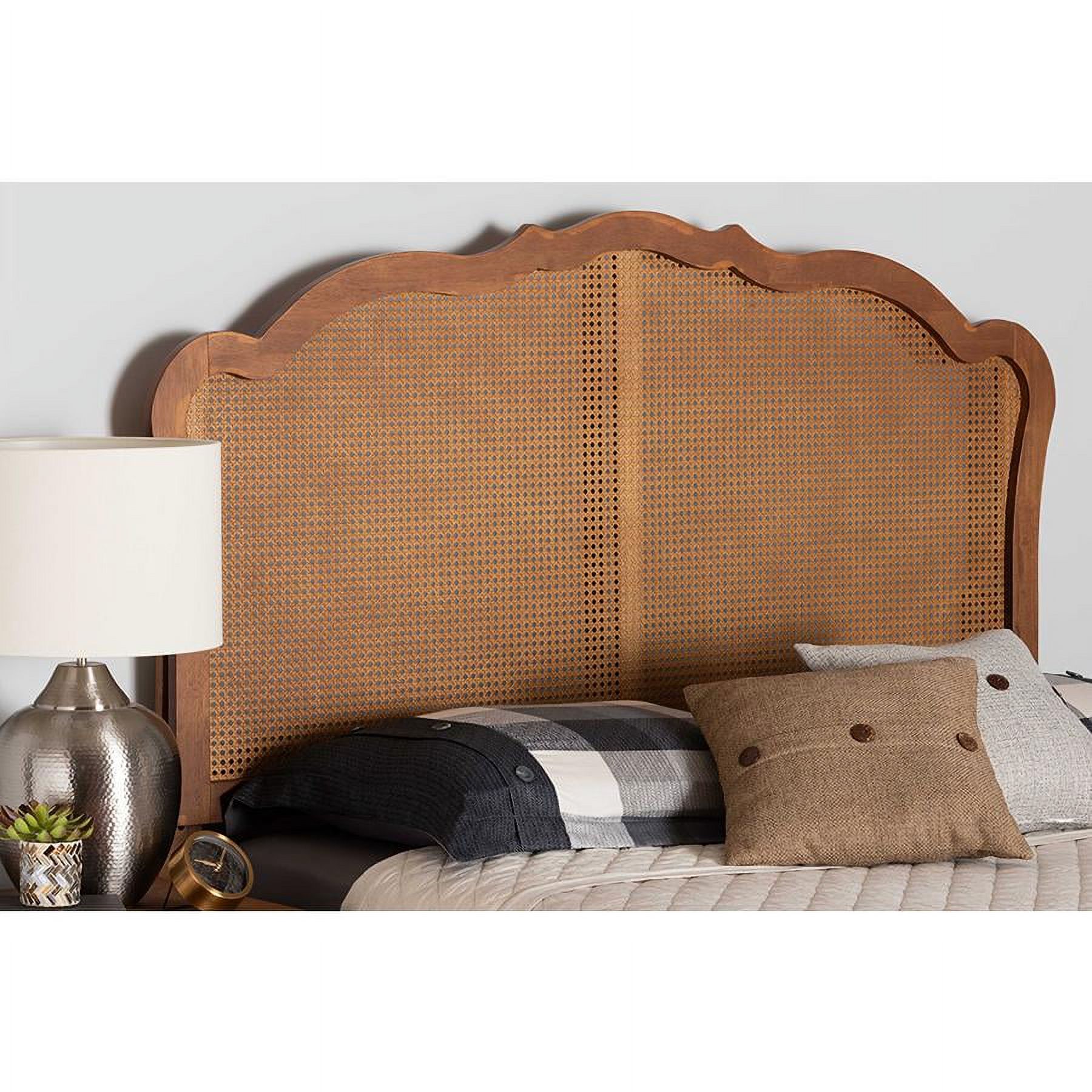 Baxton Studio Leandra Wood & Rattan Queen Size Headboard in Ash Walnut