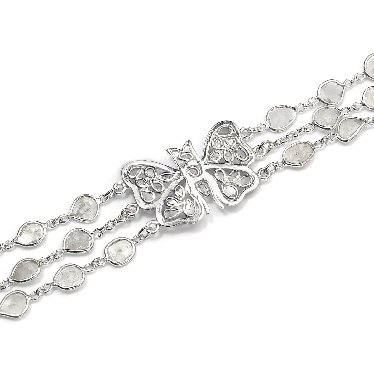 Shop LC Women 925 Sterling Silver Platinum Plated Handmade Polki Diamond Butterfly Bracelet Size 7.25