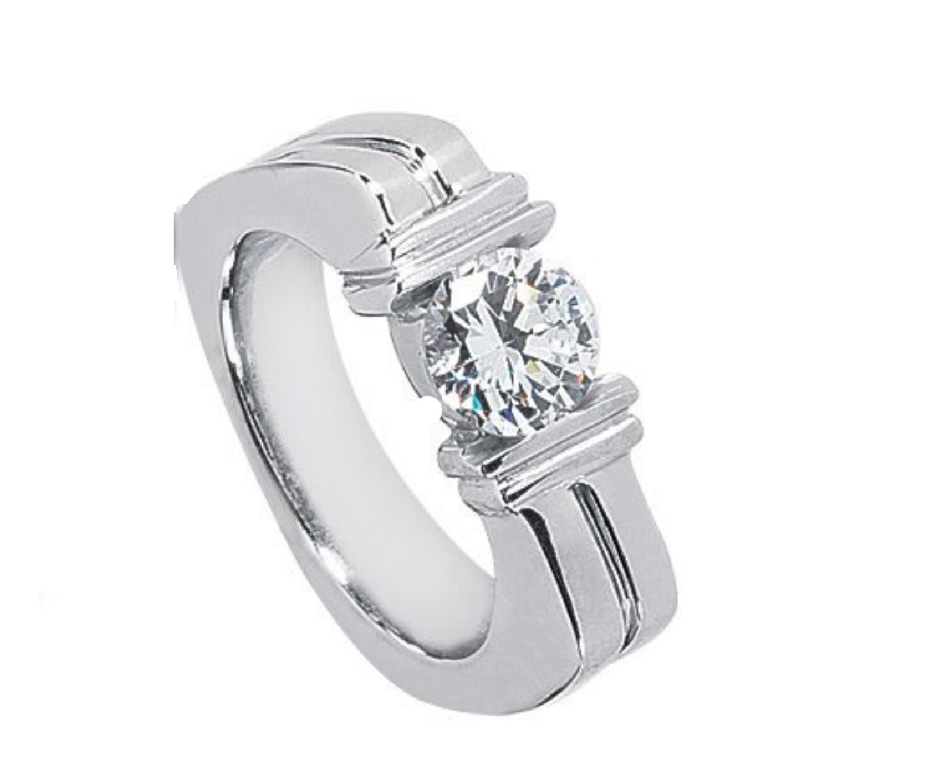 Gaspara 1.5 ct Round Moissanite Gemstone Men's Sterling Silver Solitaire Wedding Engagement Ring