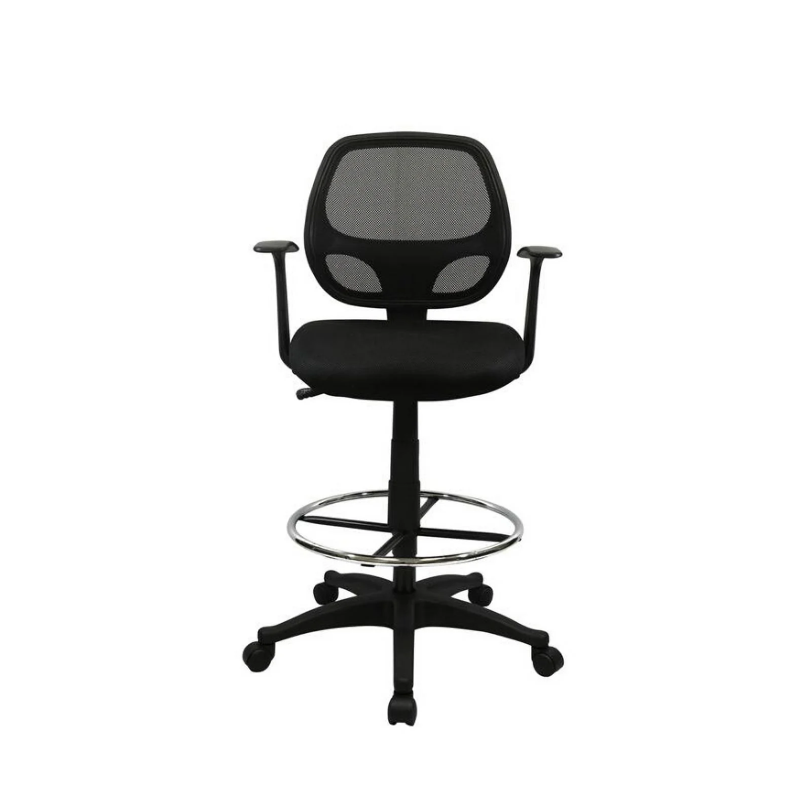 Nicer Furniture AP5118A Black Mesh Computer Desk Chair with Foot Ring - with T Arms