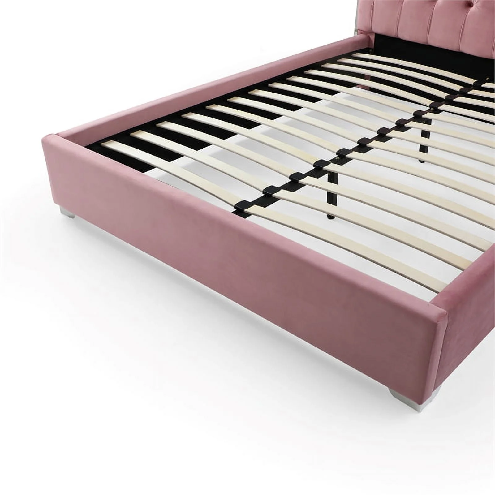Better Home Products Sophia Velvet Queen Bed with Silver Metal Frame in Pink