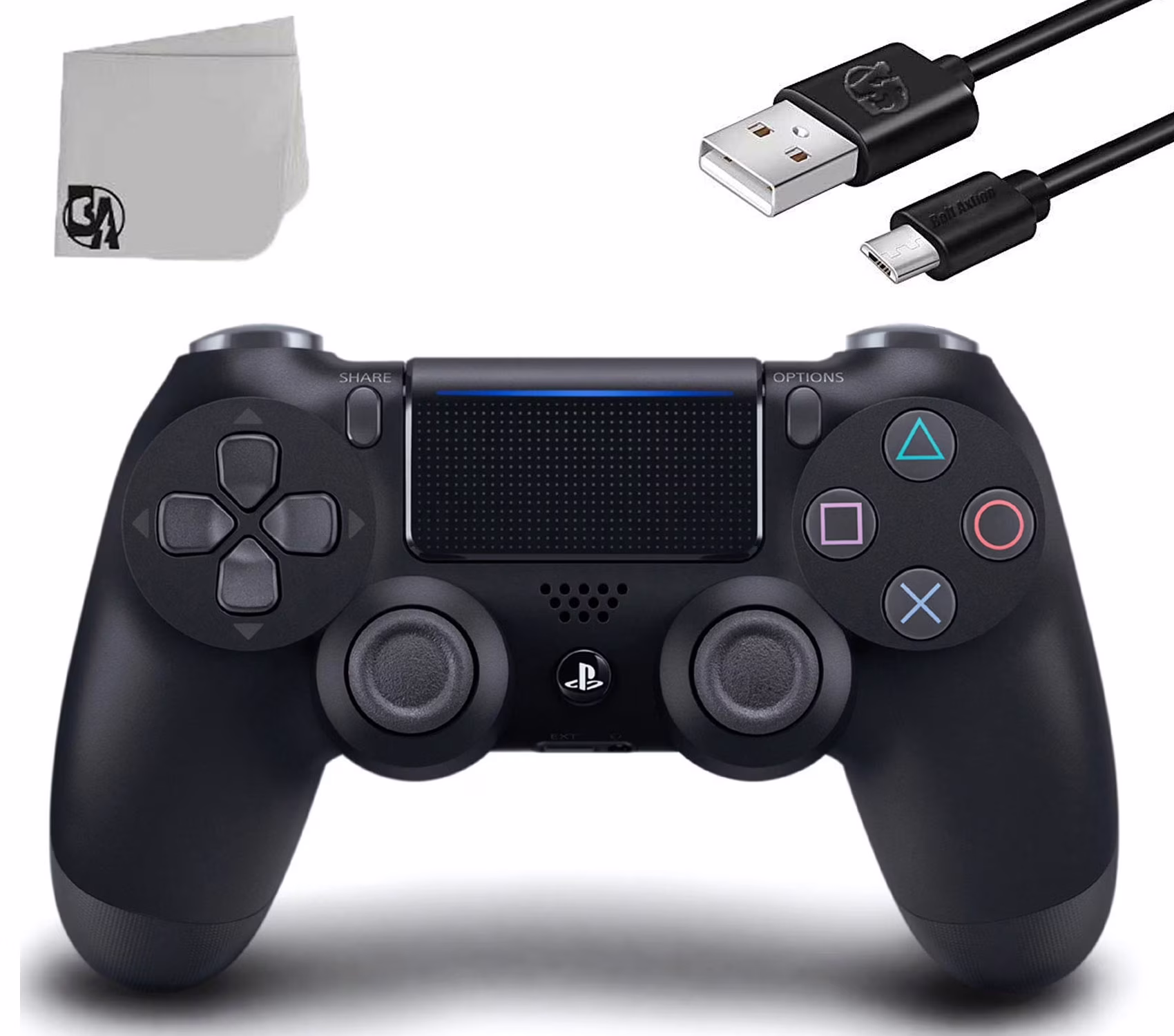 PS4 Wireless Black Blue DualShock Controller Bundle - Like New With Charging Cable BOLT AXTION