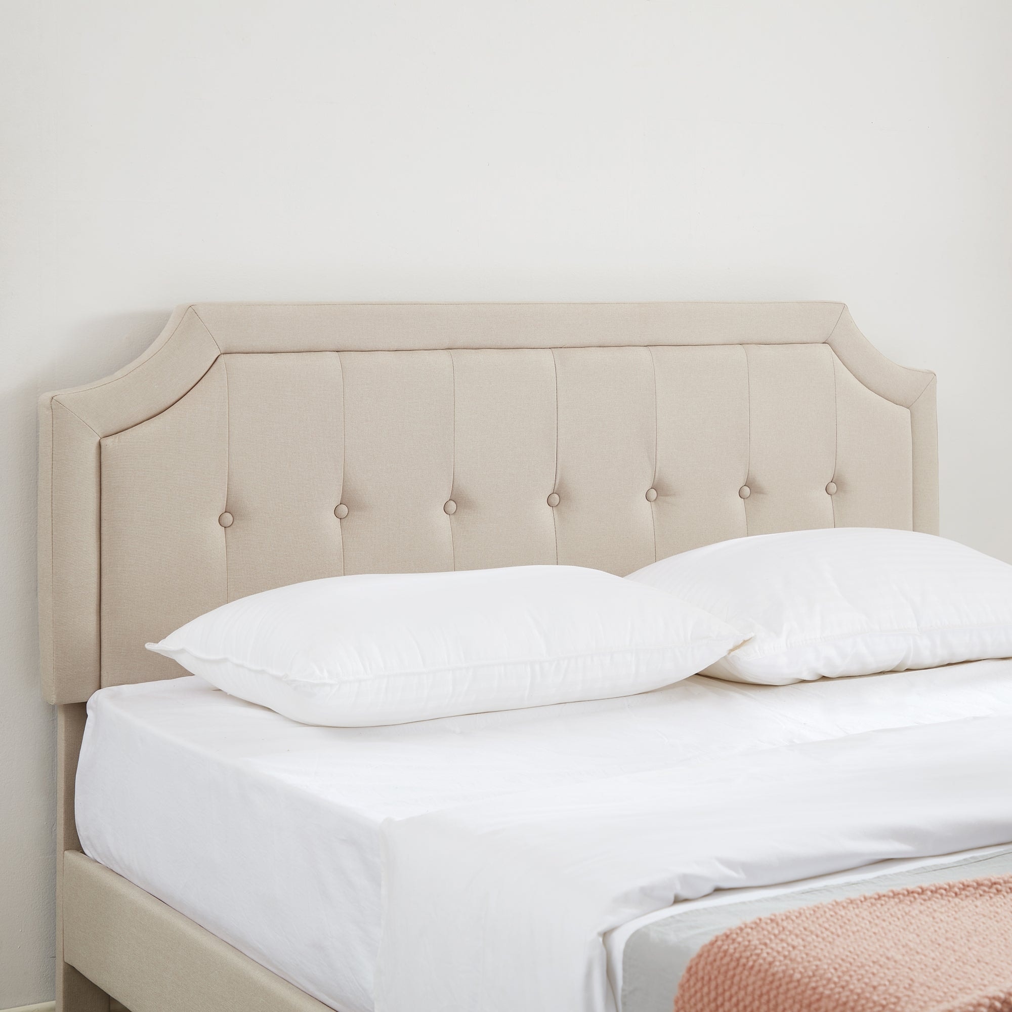 Javlergo Modern Tufted Upholstered Bed Frame with Height Adjustable Headboard Beige Queen
