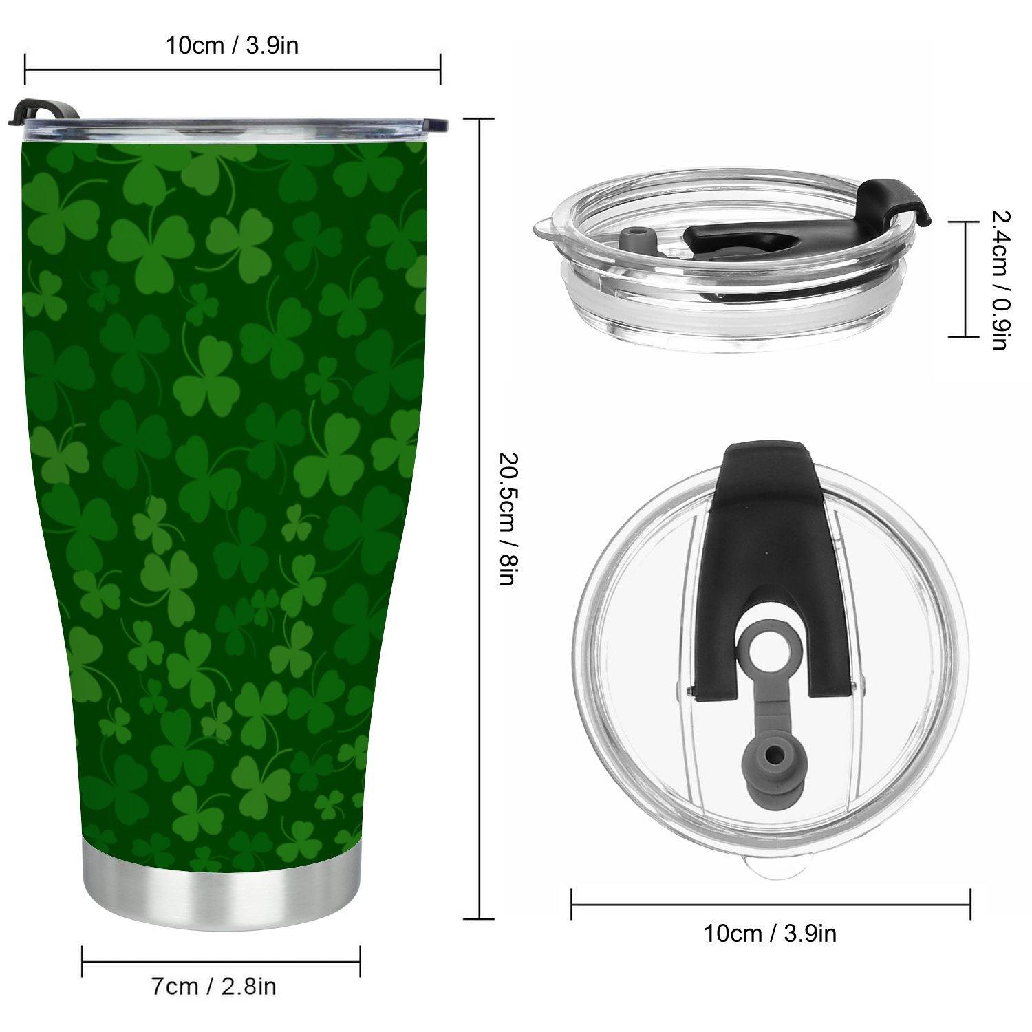 Hidove Stainless Steel Tumbler, Green Clover Leaves Pattern 30oz Leak Proof & Stainless Steel Bottle for Hot & Cold Drinks - Coffee Travel Mug, Water Metal Canteen, Thermal Cup