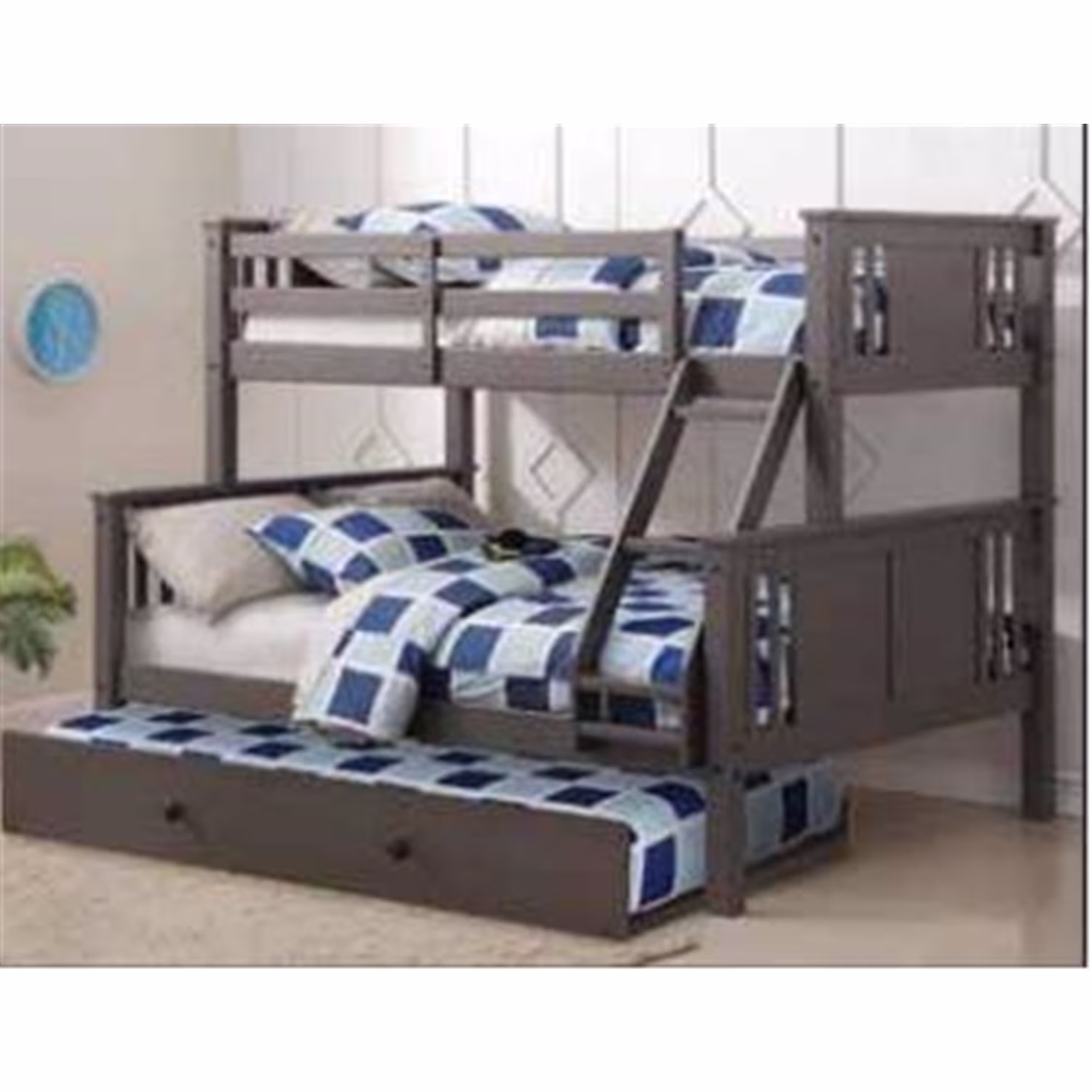 Donco Kids Princeton Bunk Bed-Color:Slate Grey,Size:Twin/Full,Style:W/TWIN TRUNDLE BED