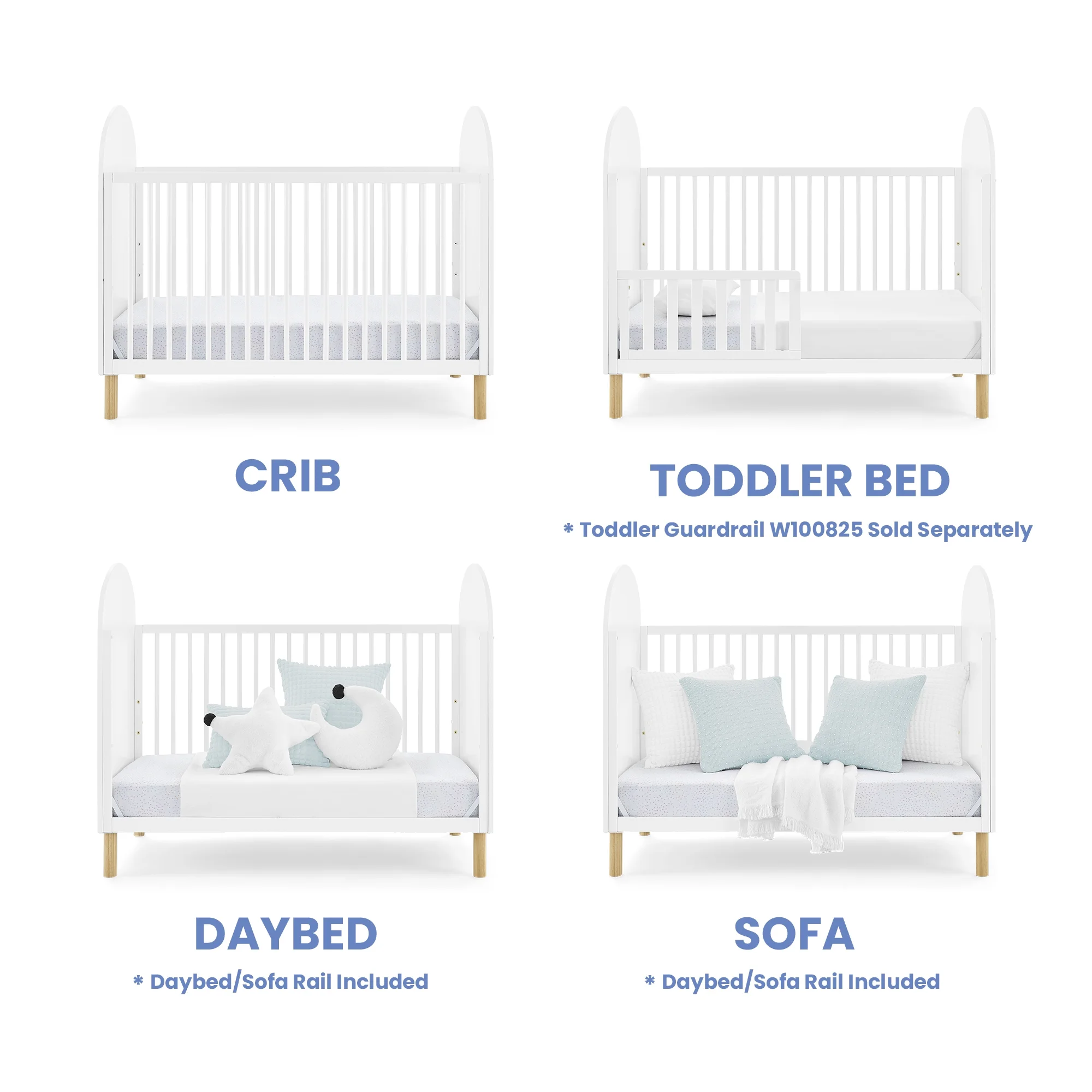 Delta Children Reese 4-in-1 Convertible Crib - Greenguard Gold Certified, Bianca White/Natural