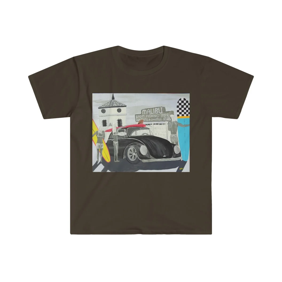 VW Bug at malibu pier Unisex Softstyle T-Shirt