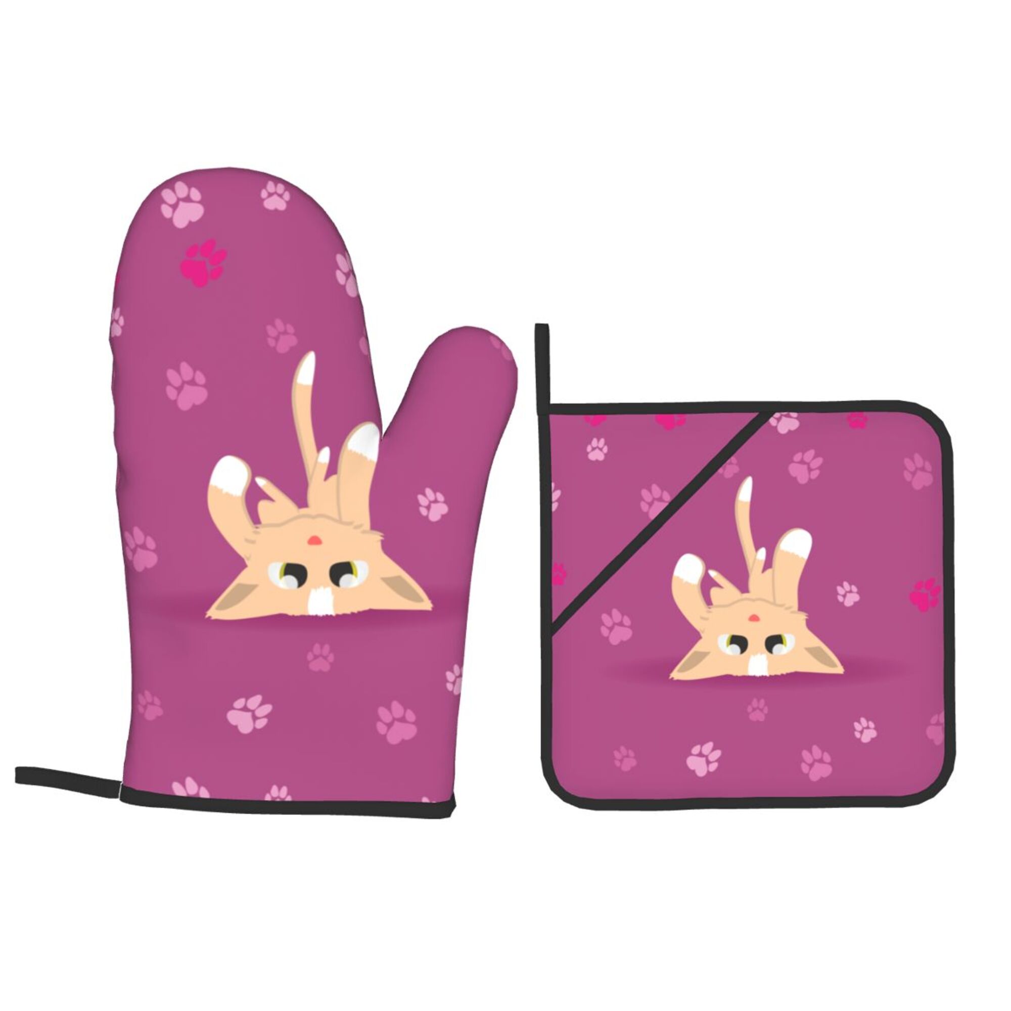 ZICANCN Oven Mitts and Pot Holders Sets,Cartoon Cat Cute Kitten Baking Sets Kitchen Heat Resistant 4 Pieces
