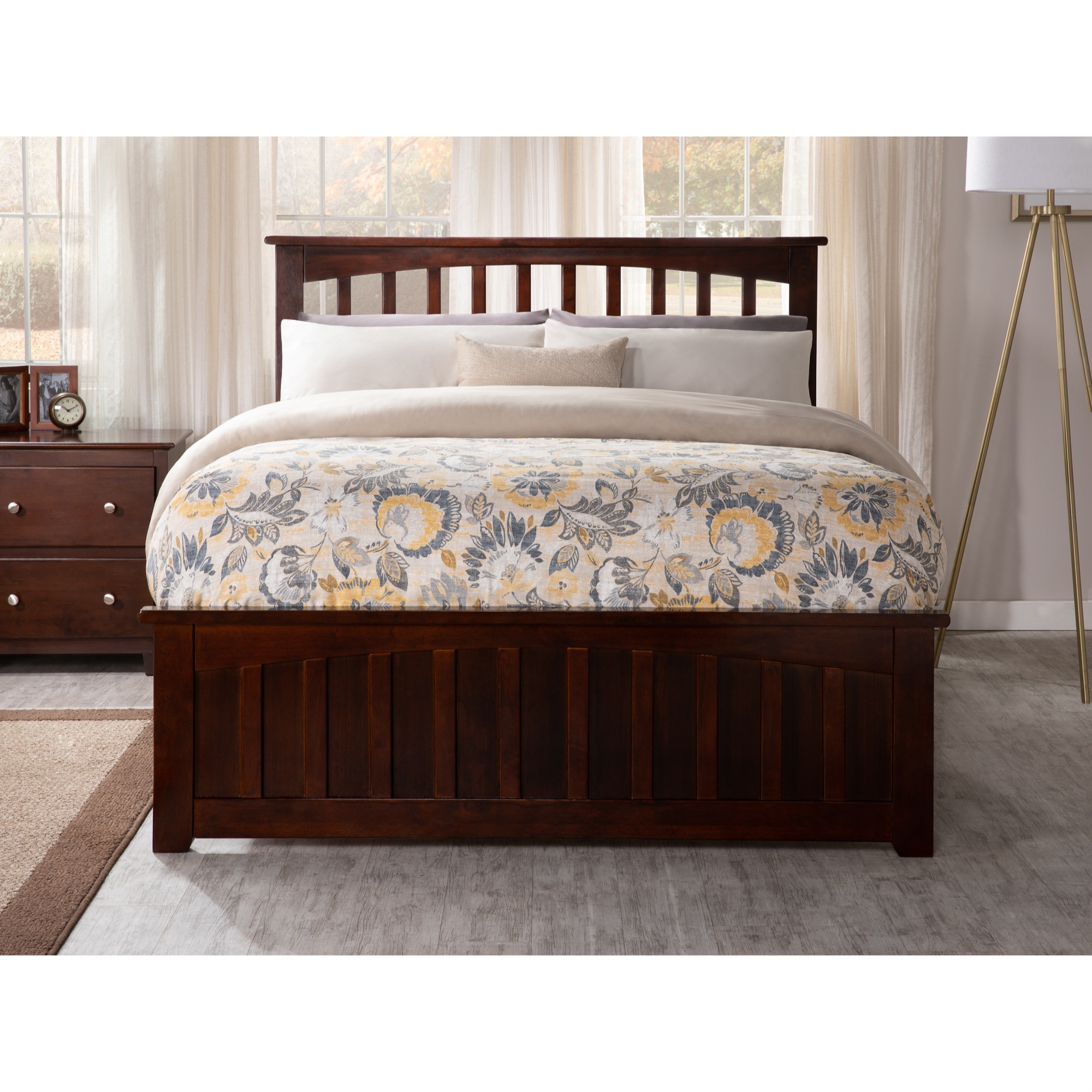 AFI Mission Solid Wood Queen Bed and Footboard with Twin XL Trundle in Walnut
