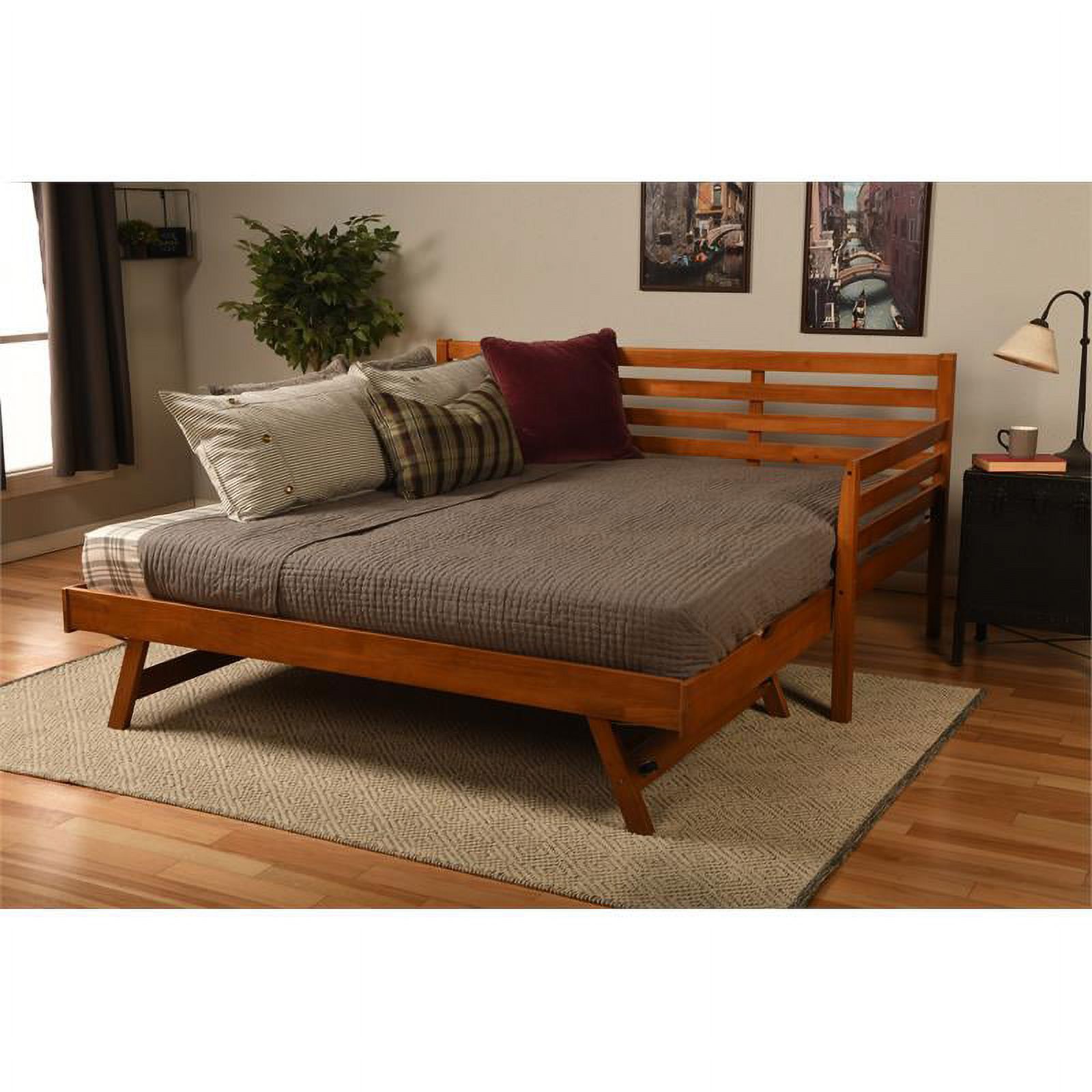 Home Square 3-Piece Set with 2 Fabric Daybed Mattresses and Wood Daybed