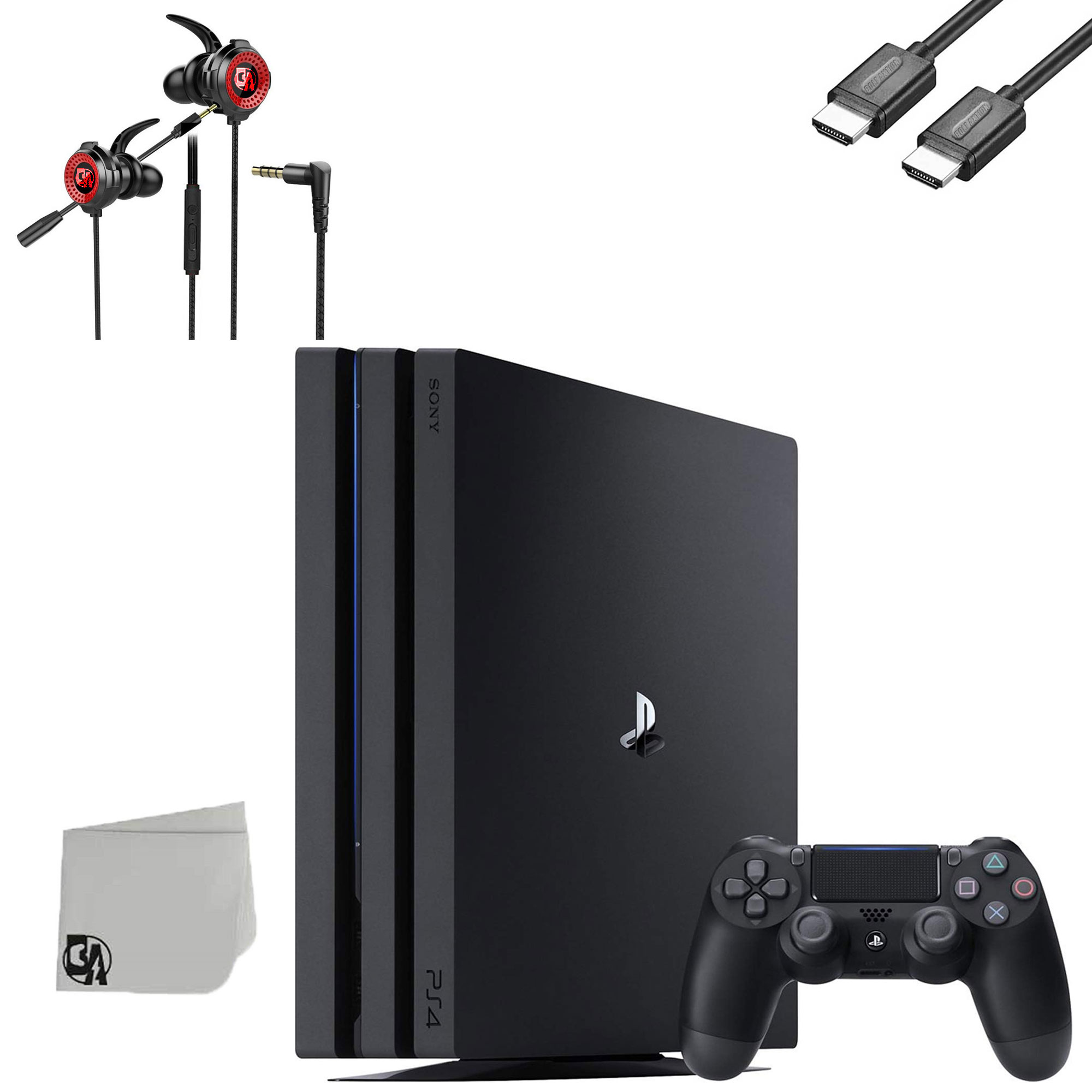 Sony PlayStation 4 Pro 1TB Black Gaming Console + Gaming Earbuds With Microphone BOLT AXTION Bundle Like New