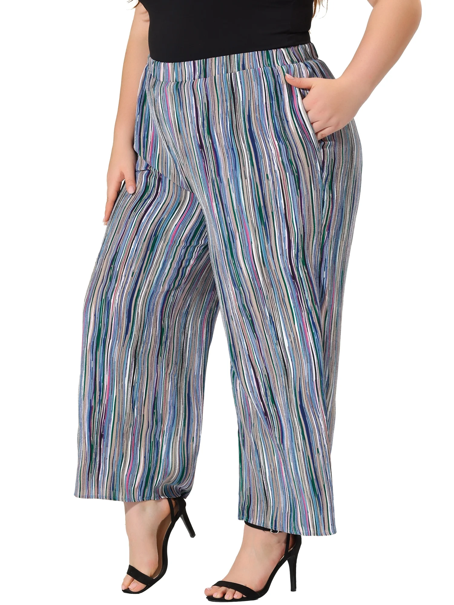 Unique Bargains Women's Plus Spring Boho Palazzo Wide Leg Lounge Casual Pant