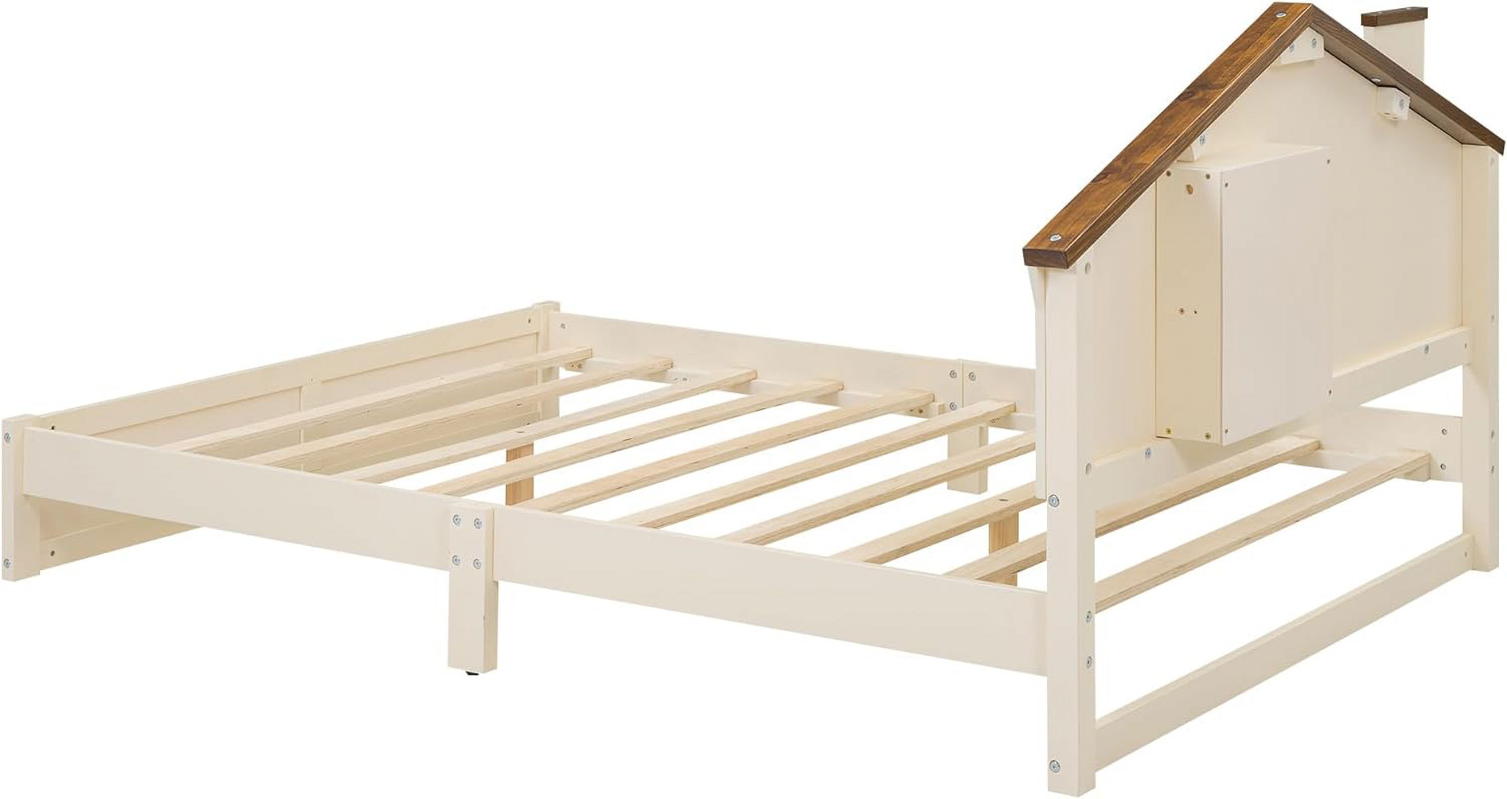 Full Size Wood Platform Bed with House-Shaped Headboard and Built-in LED,Bedframe Full-Size with USB,Suitable for Children and Teenagers bedrooms