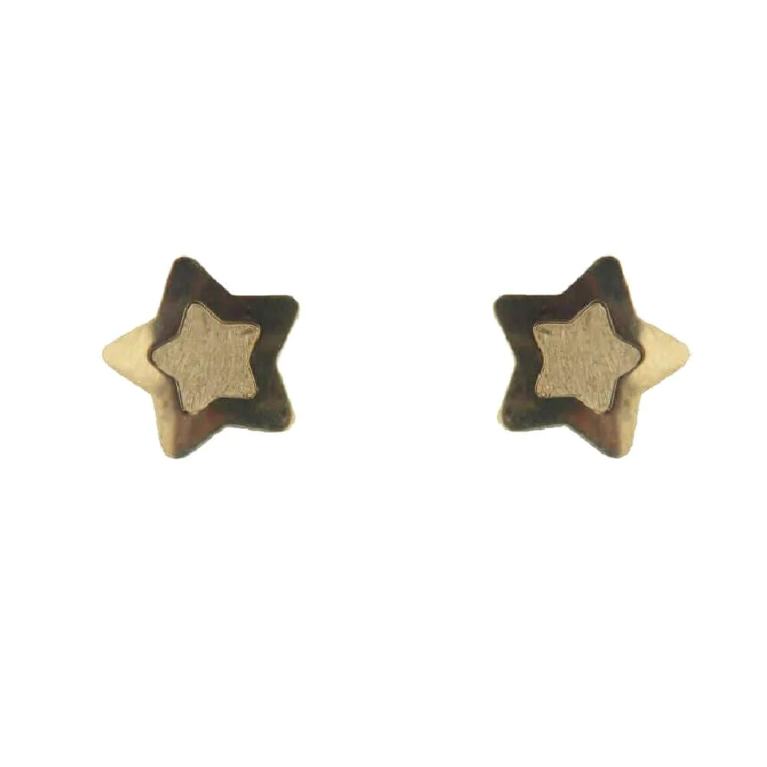 18K Yellow Gold Polished Star with Satin Center Covered Screwback Earrings