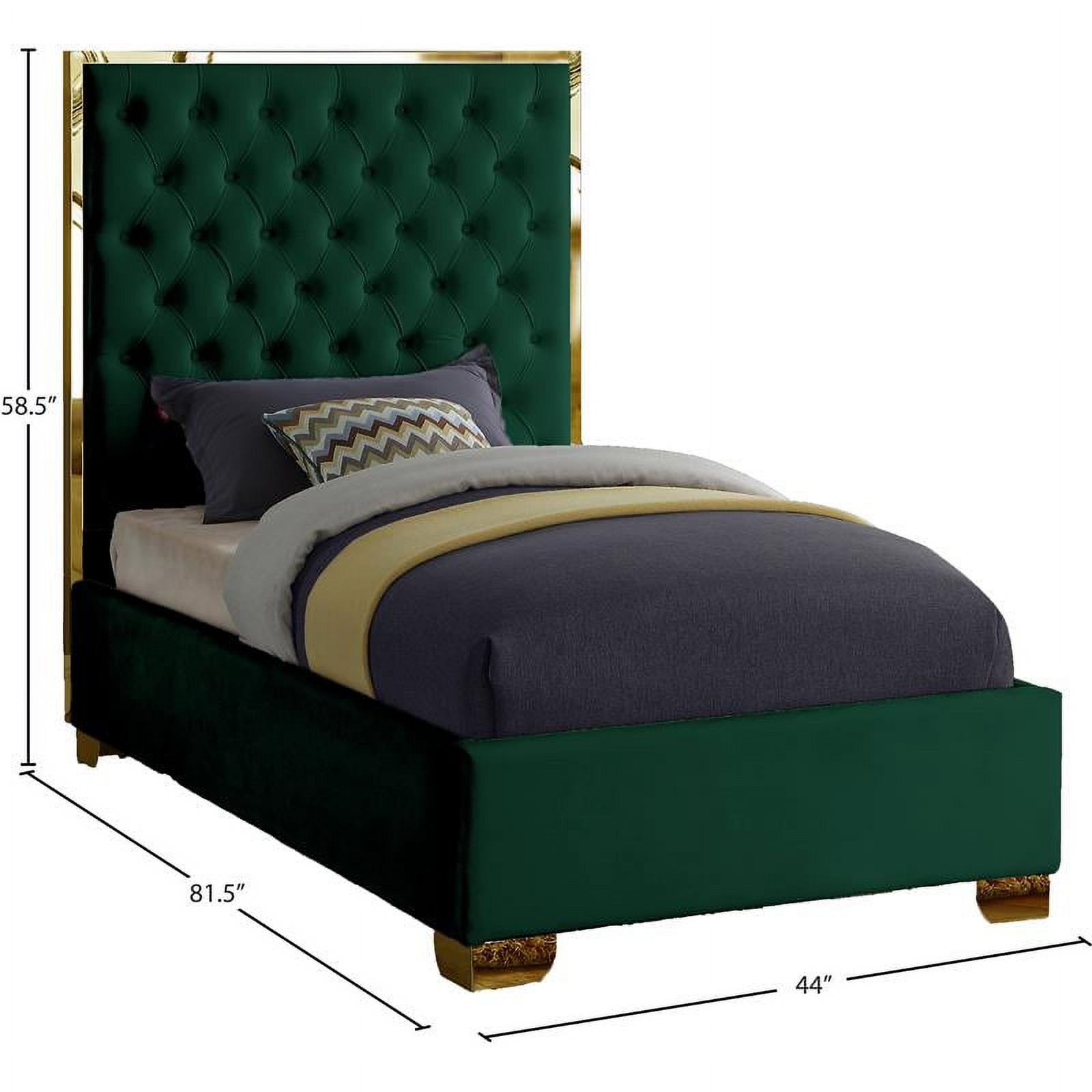 Meridian Furniture Lana Solid Wood and Velvet Twin Bed in Green