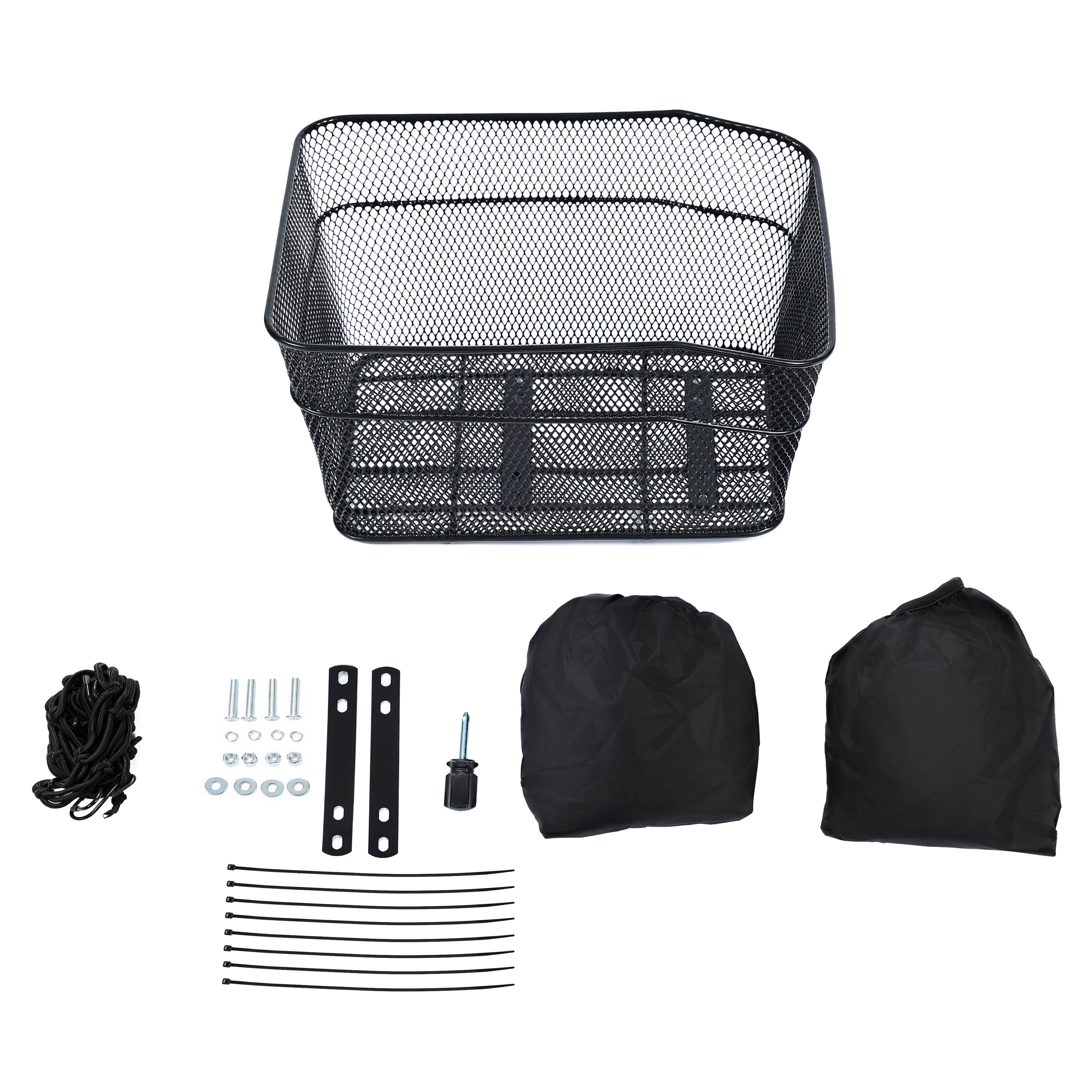 Kojem Rear Bike Basket with Adjustable Cargo Net and Waterproof Rainproof Cover Fits to Most Rear Bike Racks