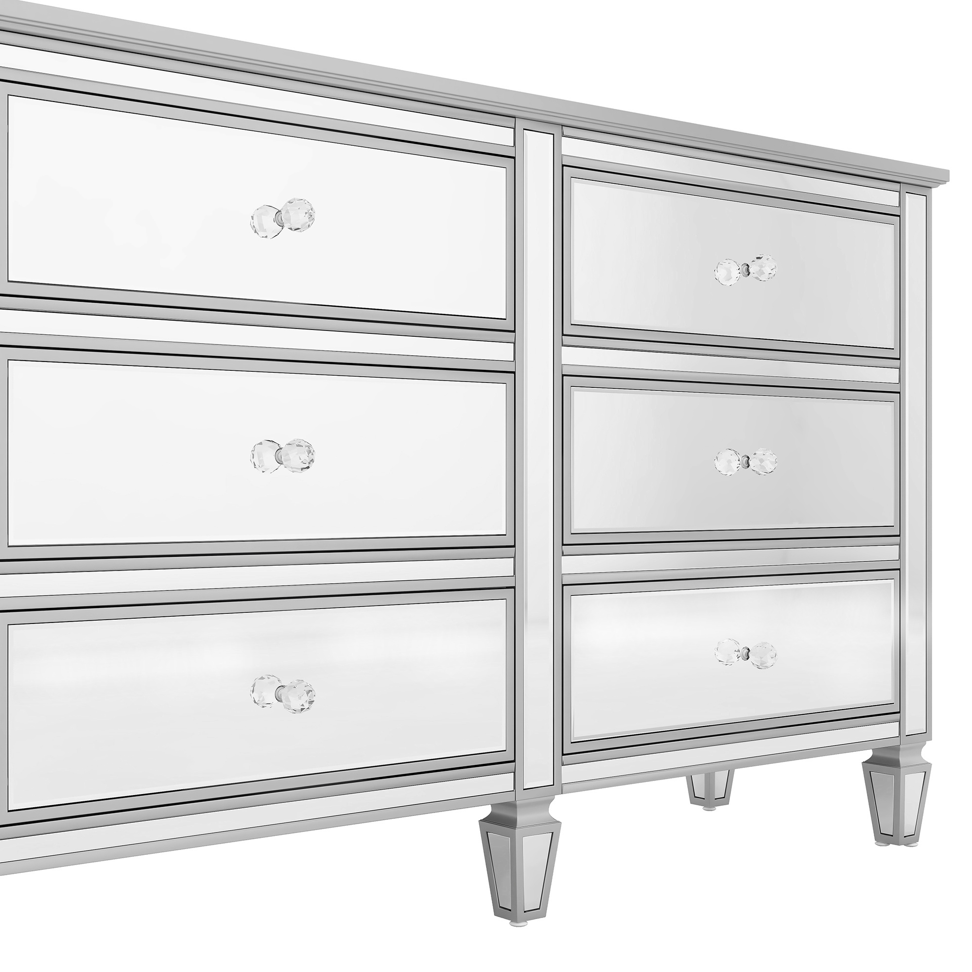 LANTRO JS Elegant Mirrored Dresser with 6 Drawers, Modern Silver Finished Dresser 56.1“L x 18.1