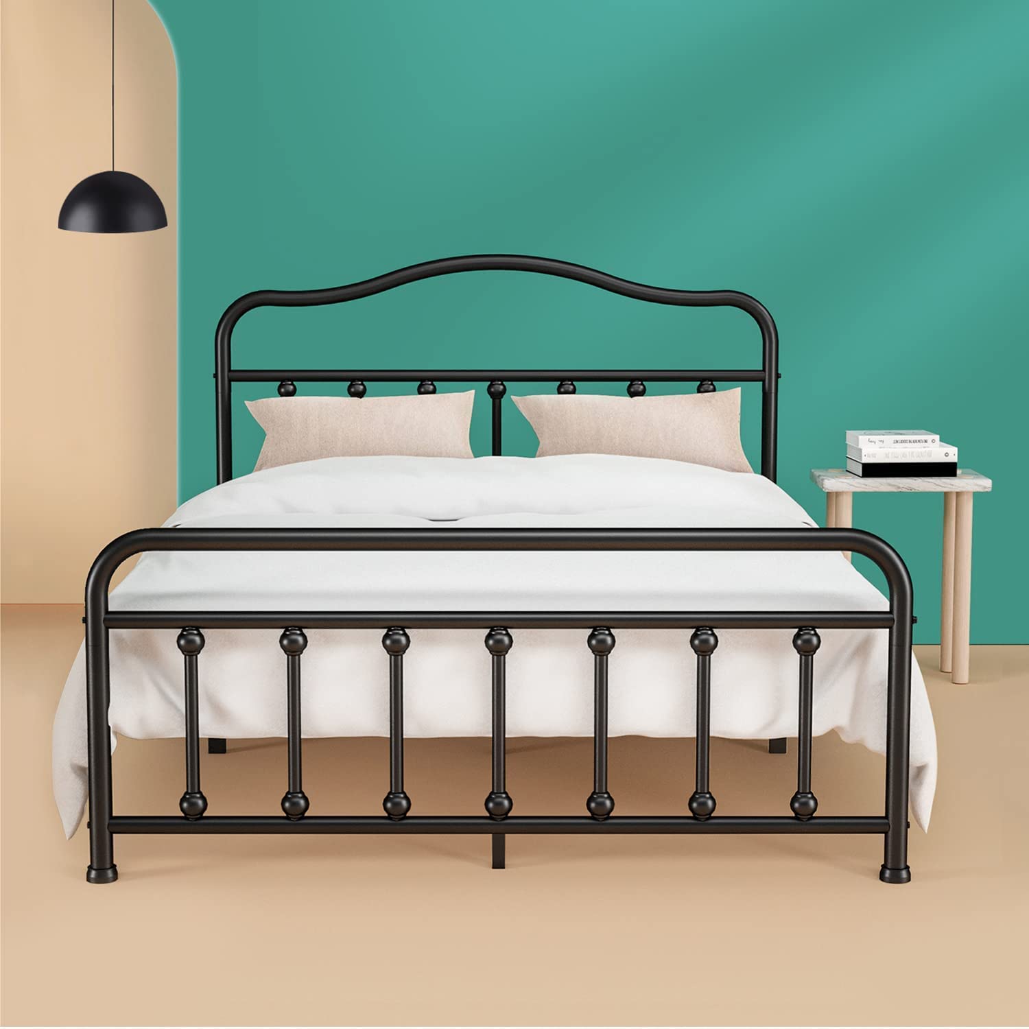 Queen Size Metal Platform Bed Frame Mattress Foundation with Sturdy Steel Headboard and Footboard No Box Spring Needed Under Bed Storage Steel Slats  Black