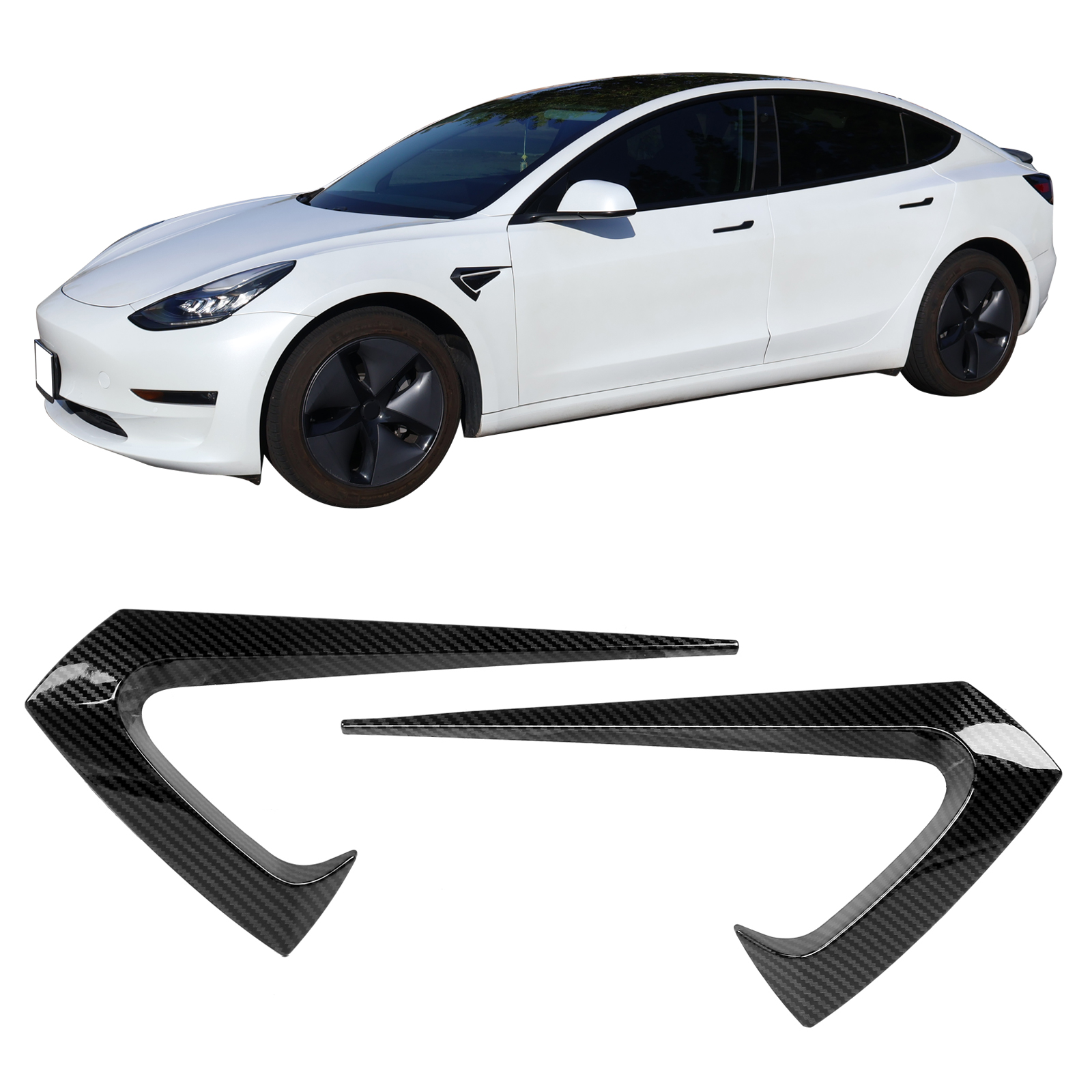 Ikon Motorsports Side Fender Vents Compatible With 2017-2023 Tesla Model 3 Carbon Fiber Print IKON Style ABS Plastic Driver Passenger Side Air Flow Camera Vent Cover Decor Trim 2PC