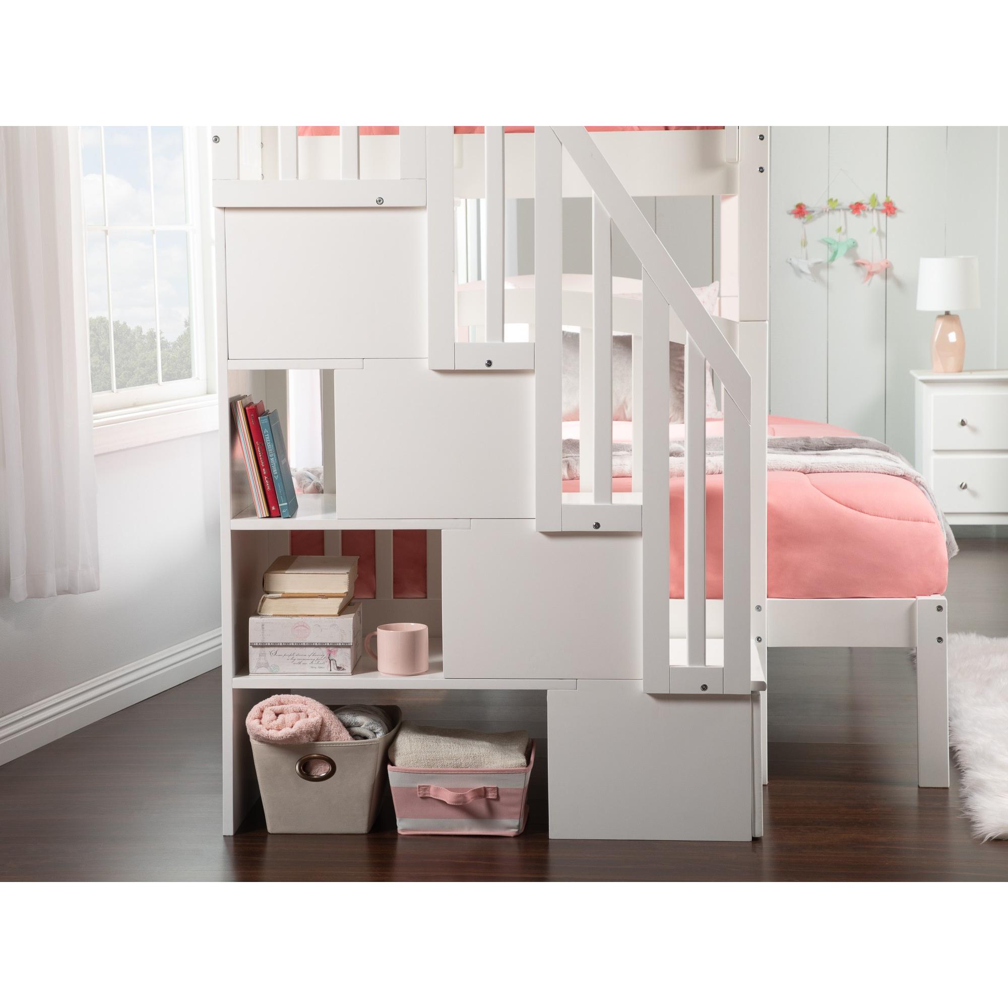 Westbrook Staircase Bunk Twin over Full with Twin Size Urban Trundle Bed in White