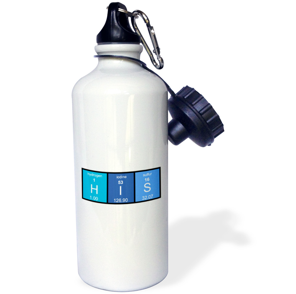 3dRose Blue His in Elements from Periodic Table - half of his and hers set - Water Bottle, 21-ounce