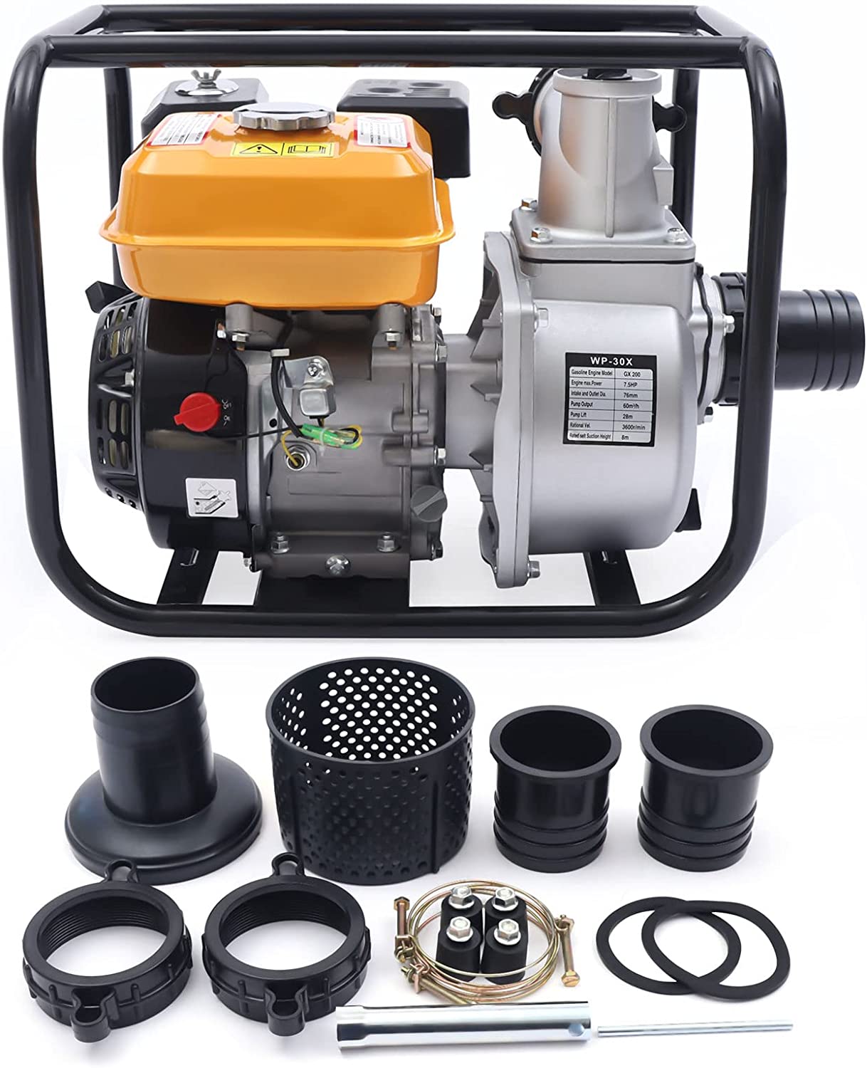 Flkoendmall Flkoendmall7.5HP Gasoline Water Pump 3Inch 264GPM for Irrigation, Landscaping or Gardening Irrigation Yellow