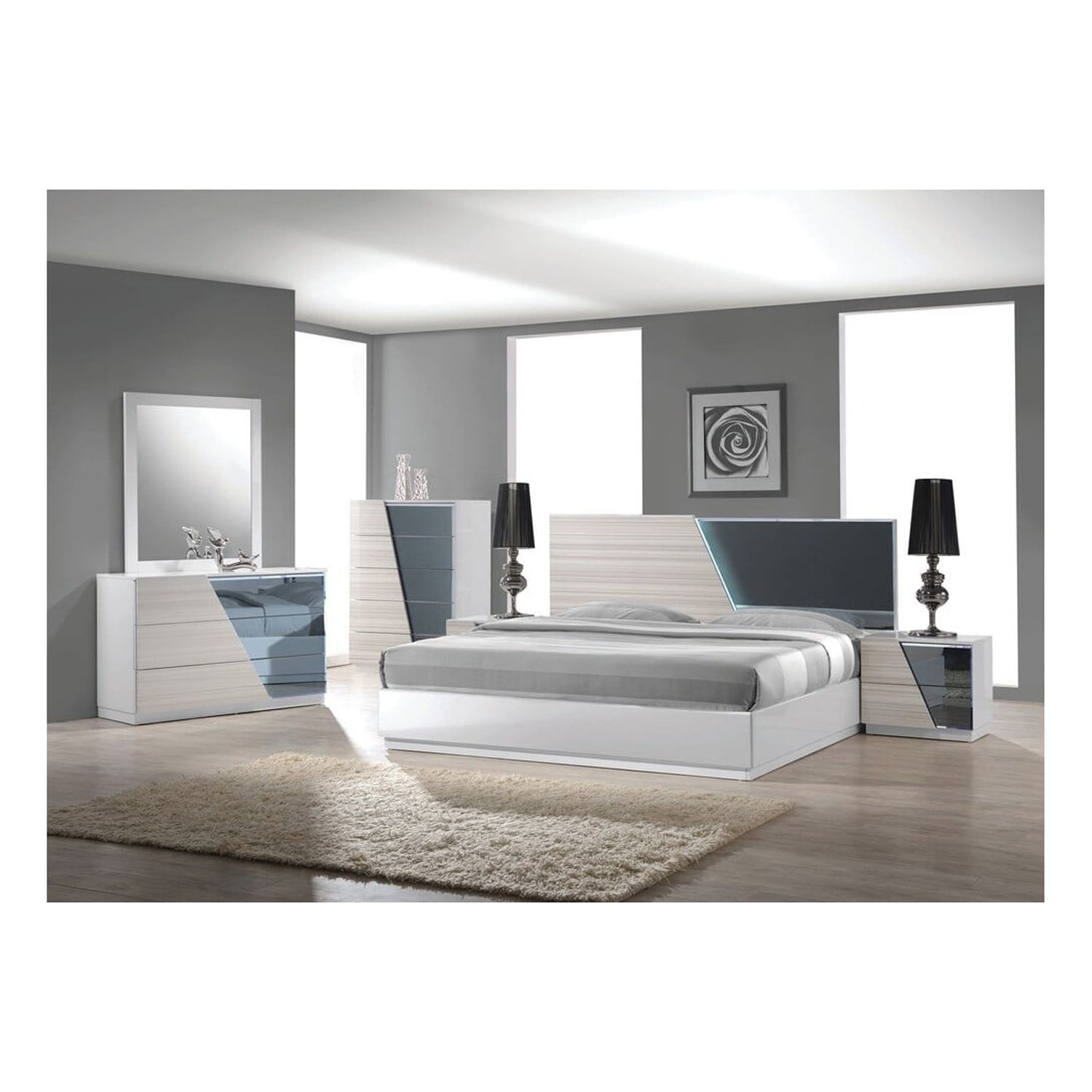 Best Master Manchester 5-Piece Wood Cal King Bedroom Set in Zebra/White