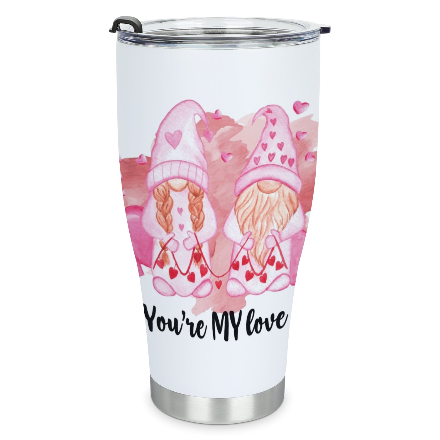 Hidove Stainless Steel Tumbler, Valentine’s Day Gnome 30oz Leak Proof & Stainless Steel Bottle for Hot & Cold Drinks - Coffee Travel Mug, Water Metal Canteen, Thermal Cup