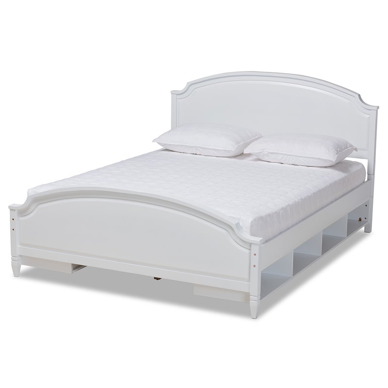 Bowery Hill Traditional White Finished Wood Queen Size Storage Platform Bed
