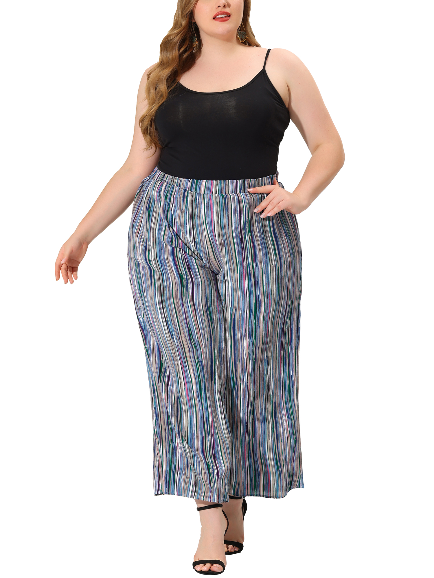 Unique Bargains Women's Plus Spring Boho Palazzo Wide Leg Lounge Casual Pant