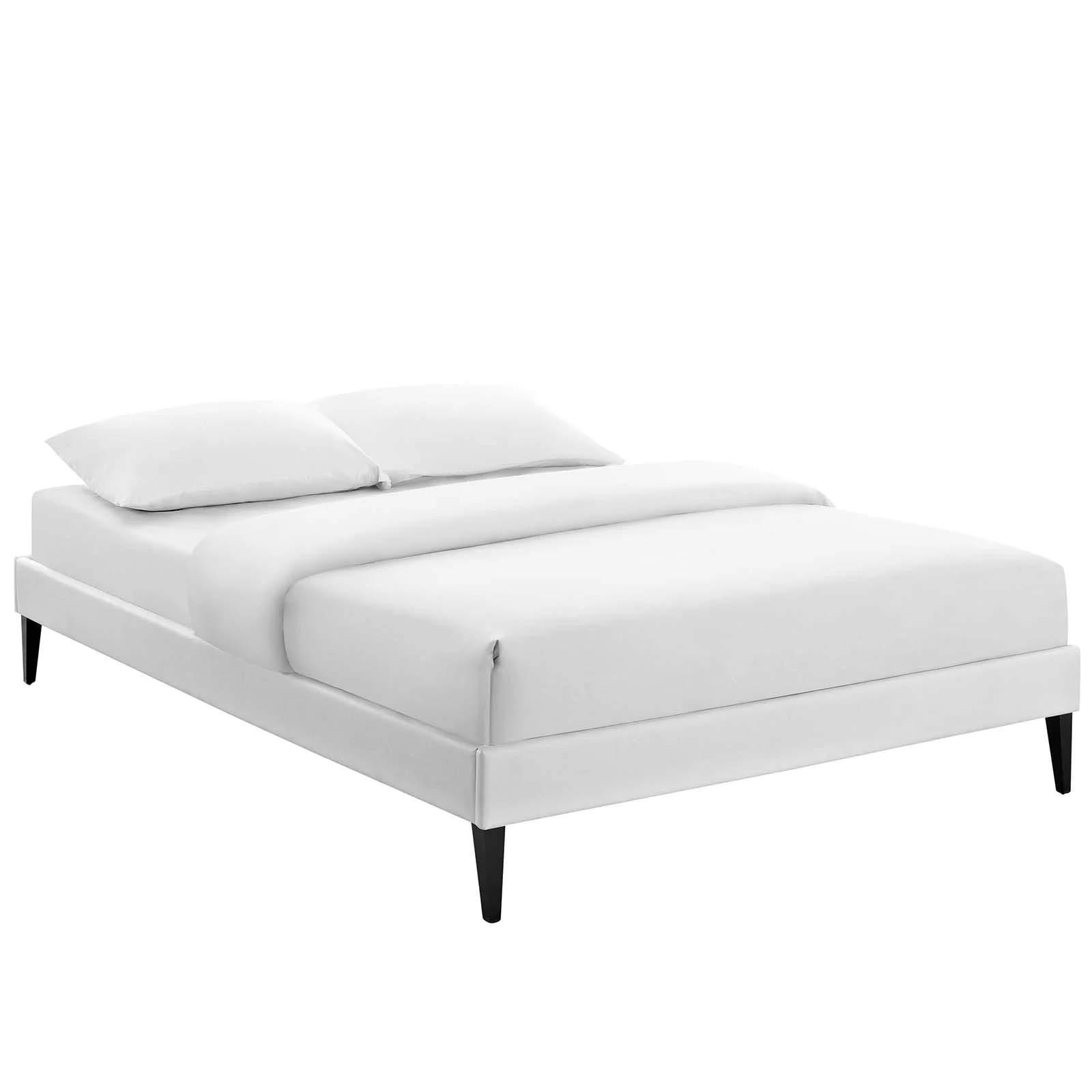 Modern Contemporary Urban Design Bedroom Queen Size Platform Bed Frame, Faux Vinyl Leather, White