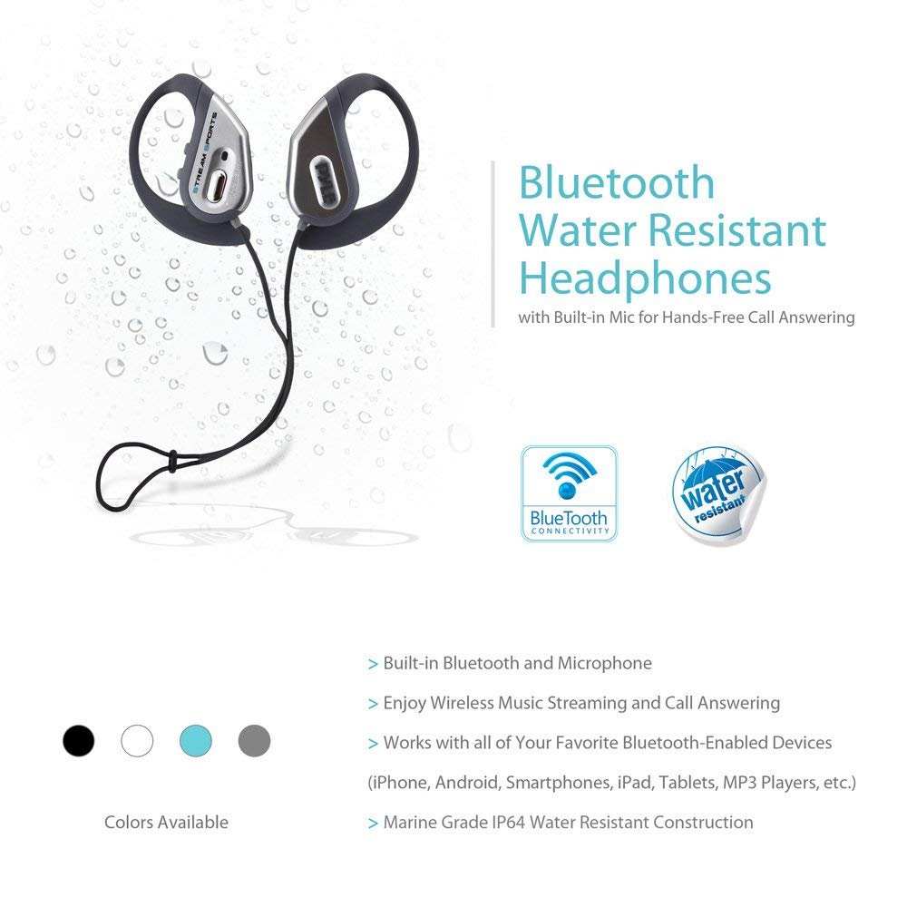 Pyle Sports AZPWBH18SL Water Resistant Bluetooth - Weatherproof Headphones with Built-in Mic for Hands-Free Talking Ability Silver