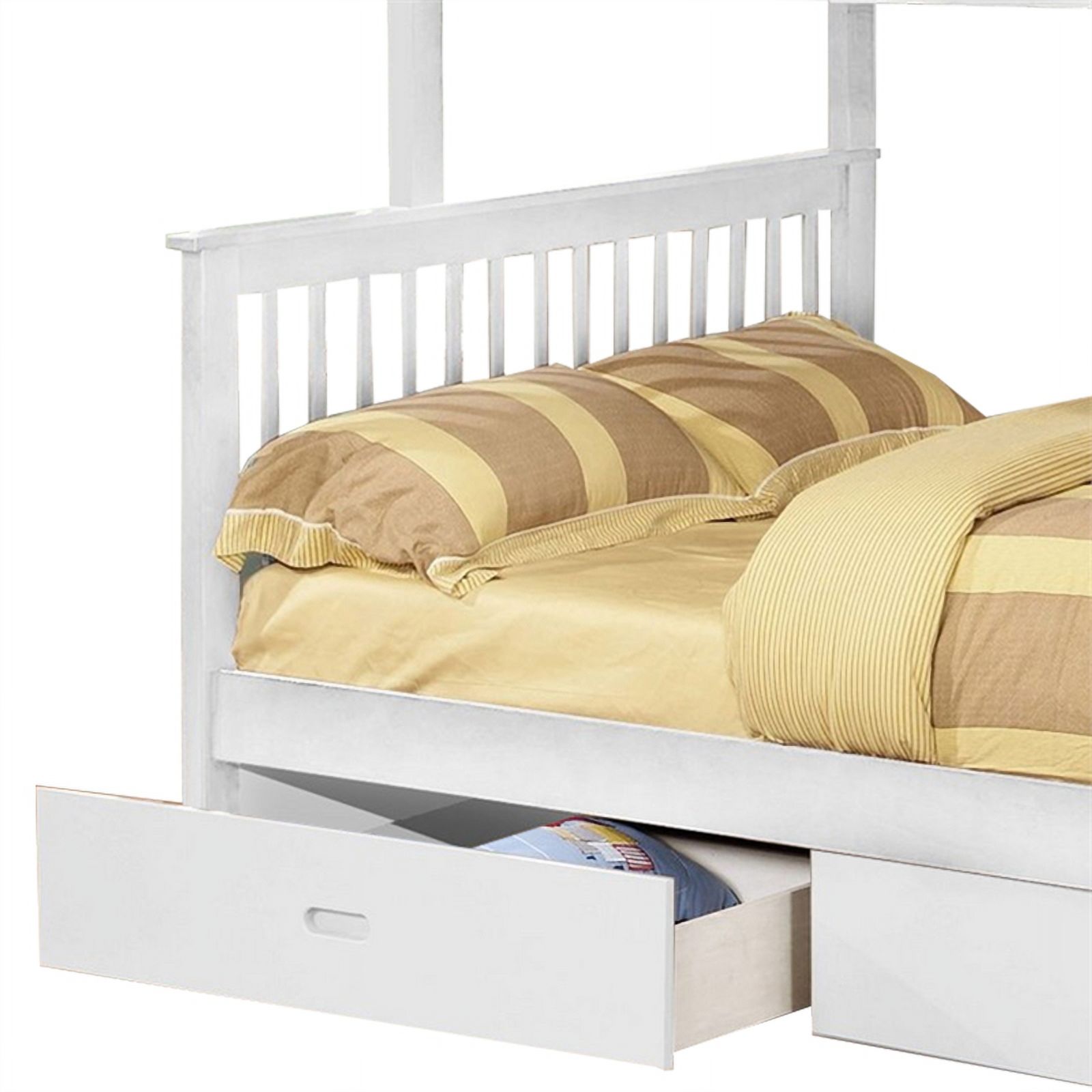 Benjara Mission Style Wooden Twin Over Full Bunk Bed with 2 Drawers, White