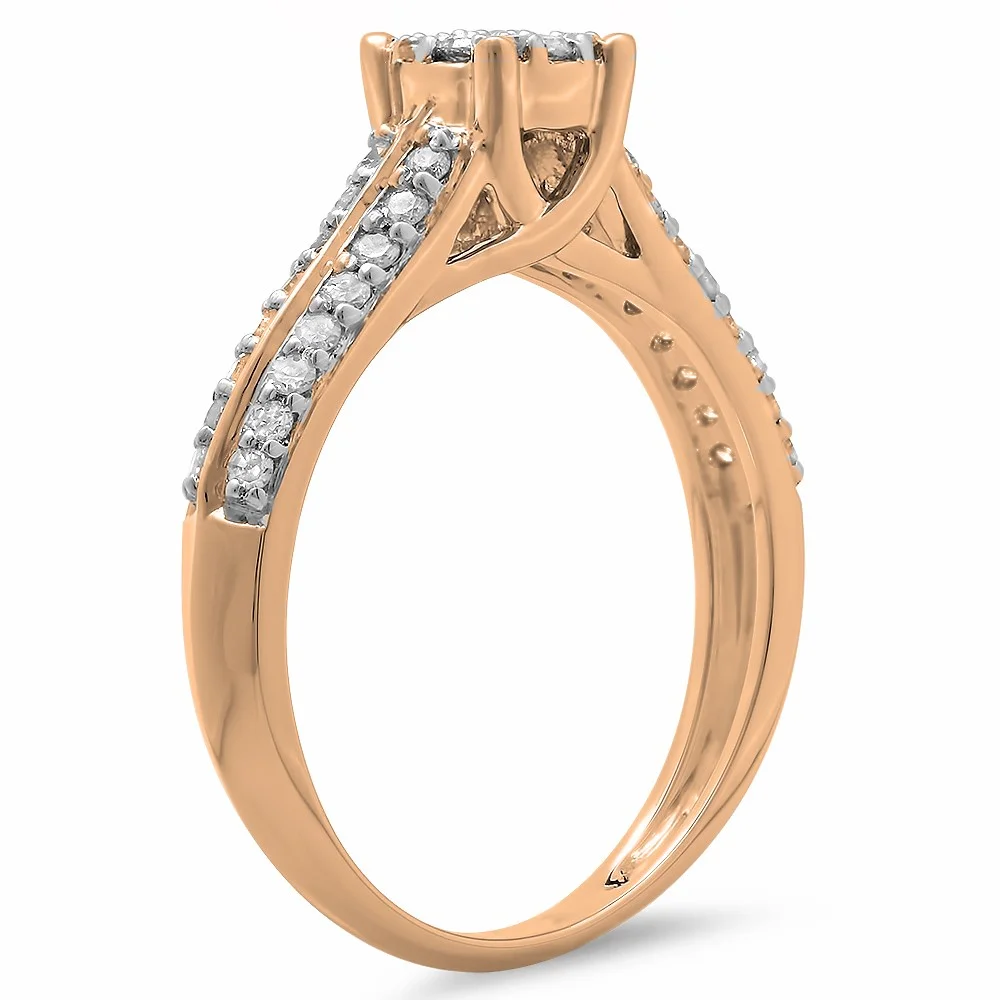 0.50 Carat (ctw) 18K Rose Gold Round Cut Diamond Ladies Bridal Cluster Engagement Ring 1/2 CT